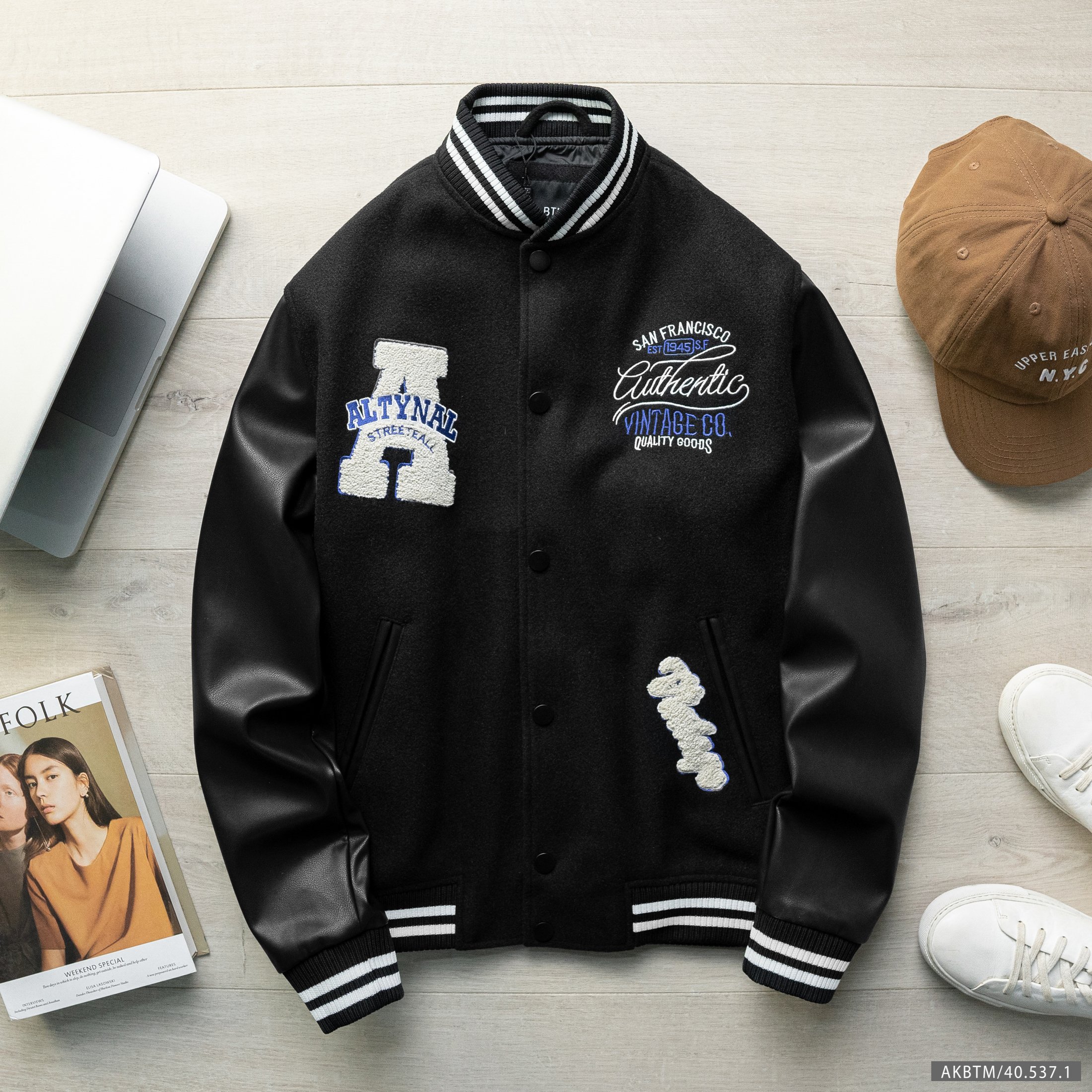 ÁO KHOÁC BOMBER VARSITY BTM TAY DA