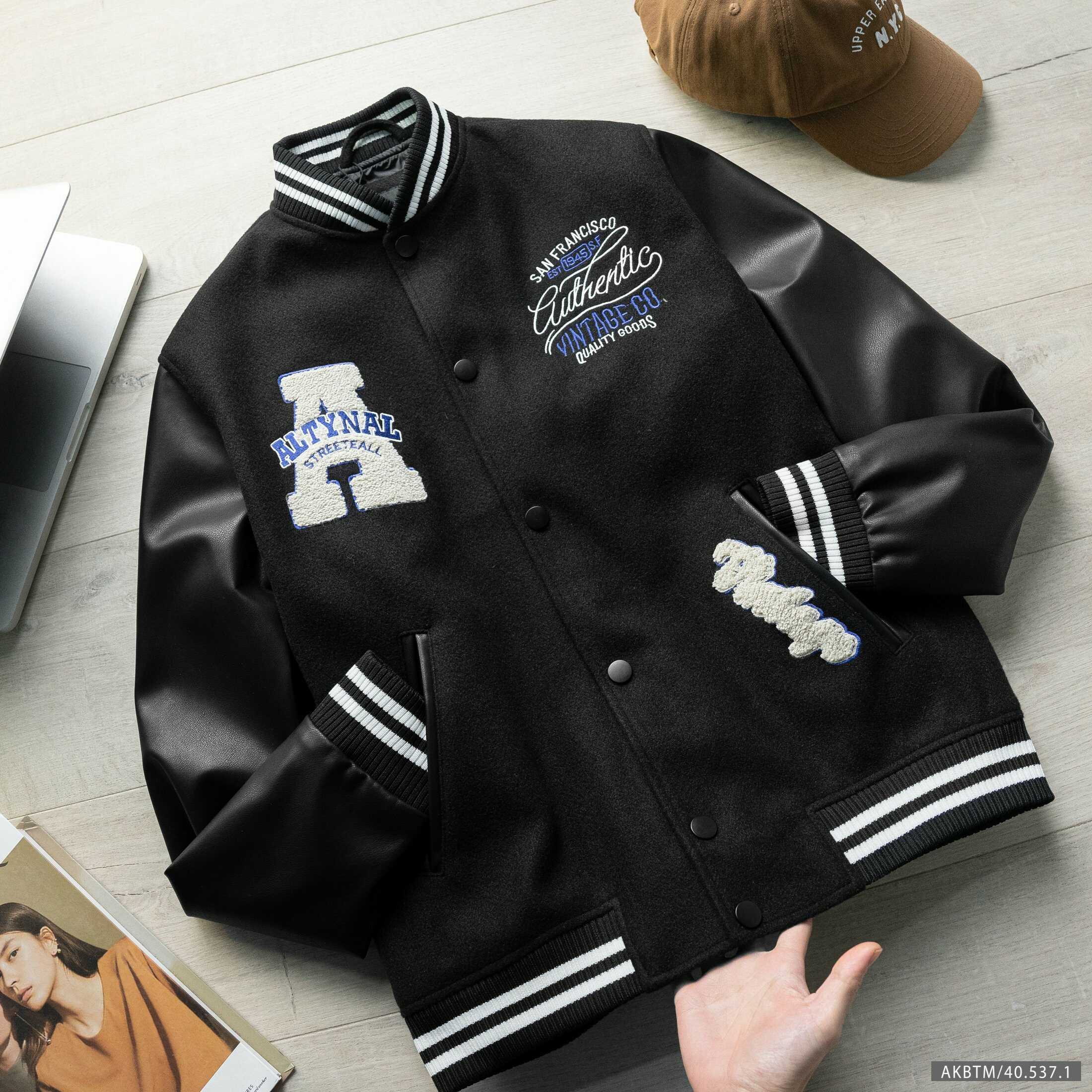 ÁO KHOÁC BOMBER VARSITY BTM TAY DA