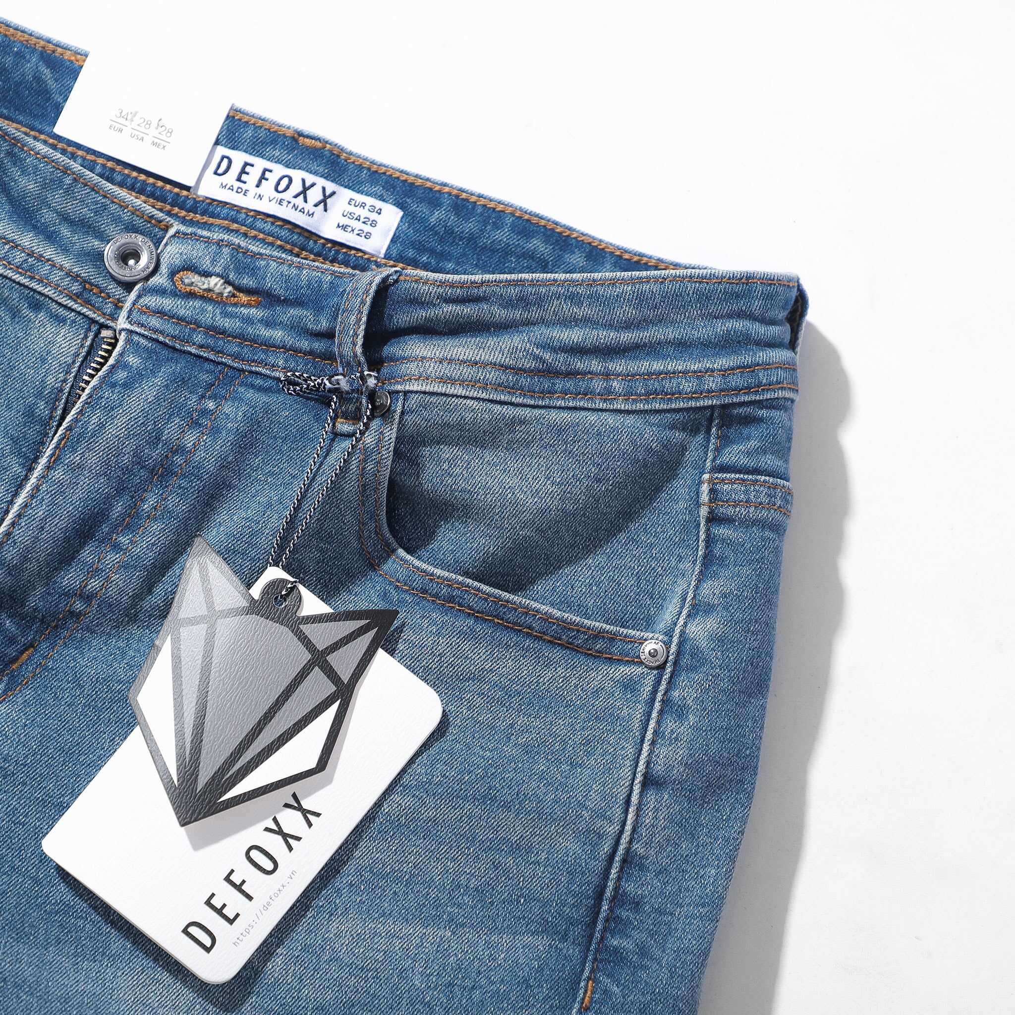 QUẦN JEANS XANH WASH ÉP VÁ ZICZAC