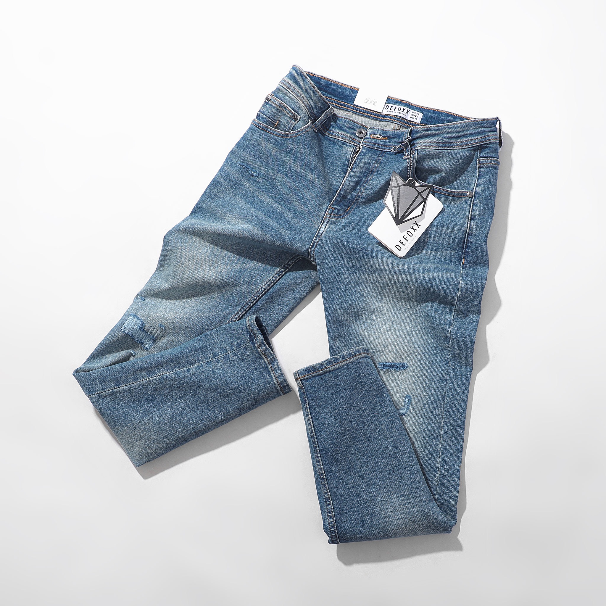 QUẦN JEANS XANH WASH ÉP VÁ ZICZAC