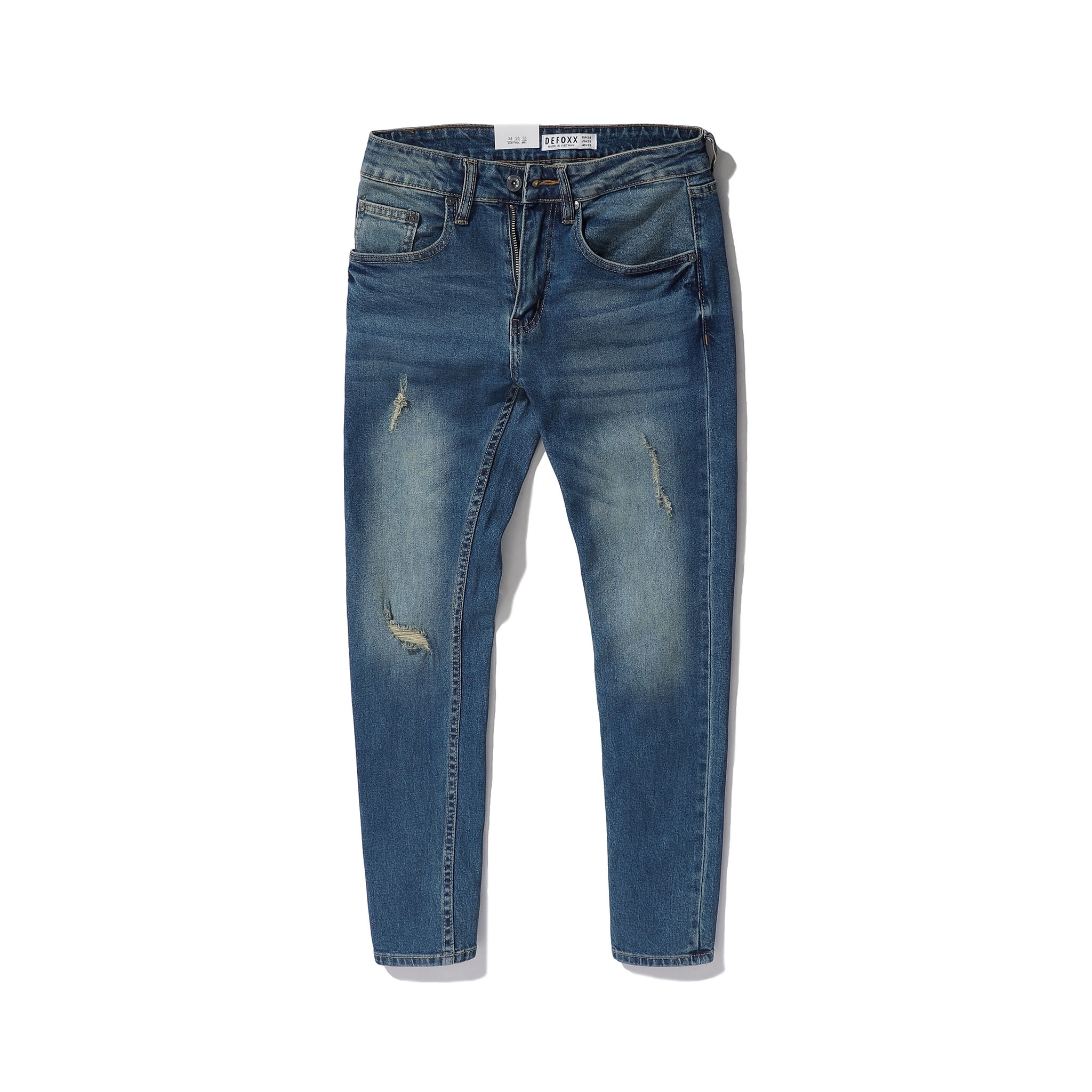 QUẦN JEANS DEFOXX XANH DƠ WASH RÁCH
