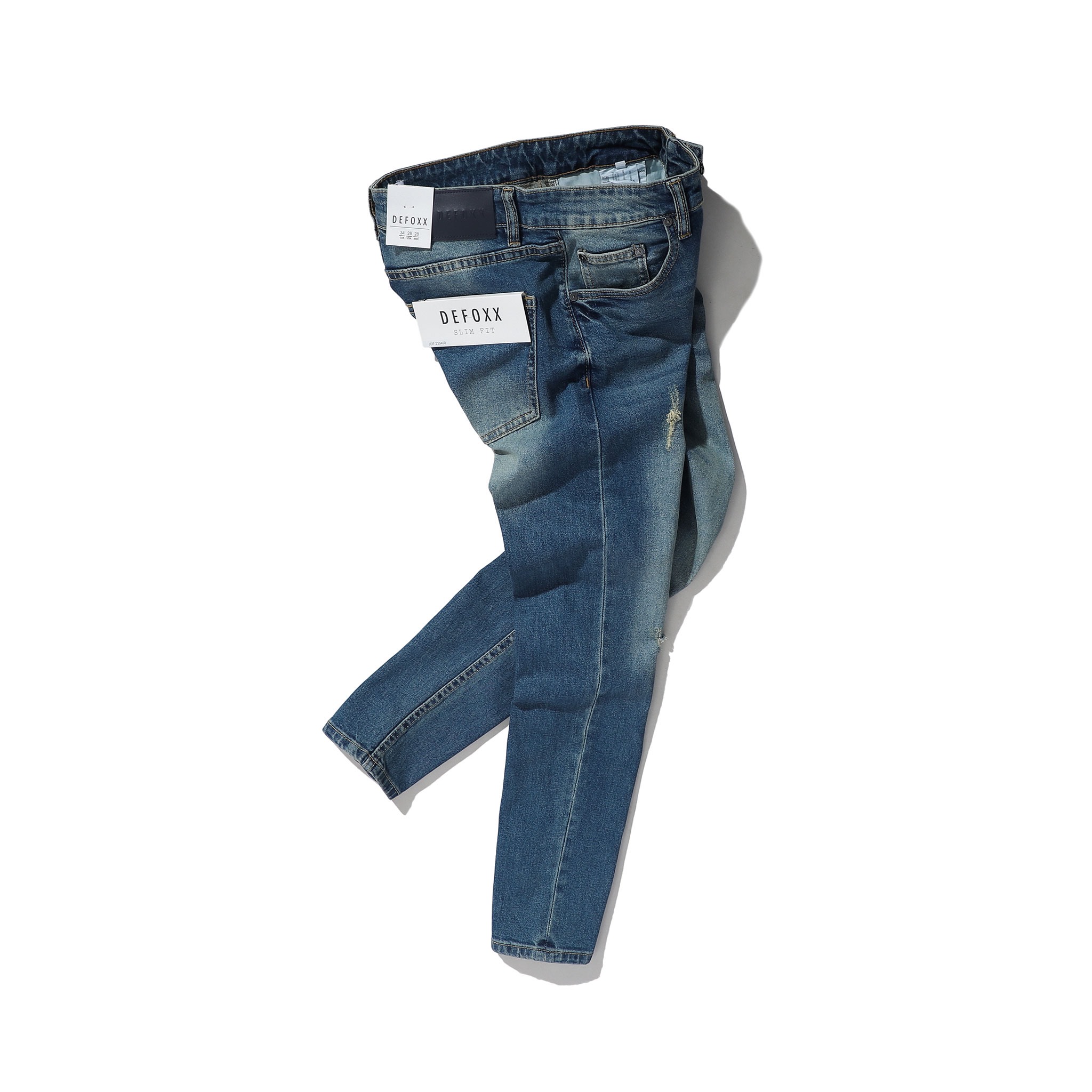 QUẦN JEANS DEFOXX XANH DƠ WASH RÁCH