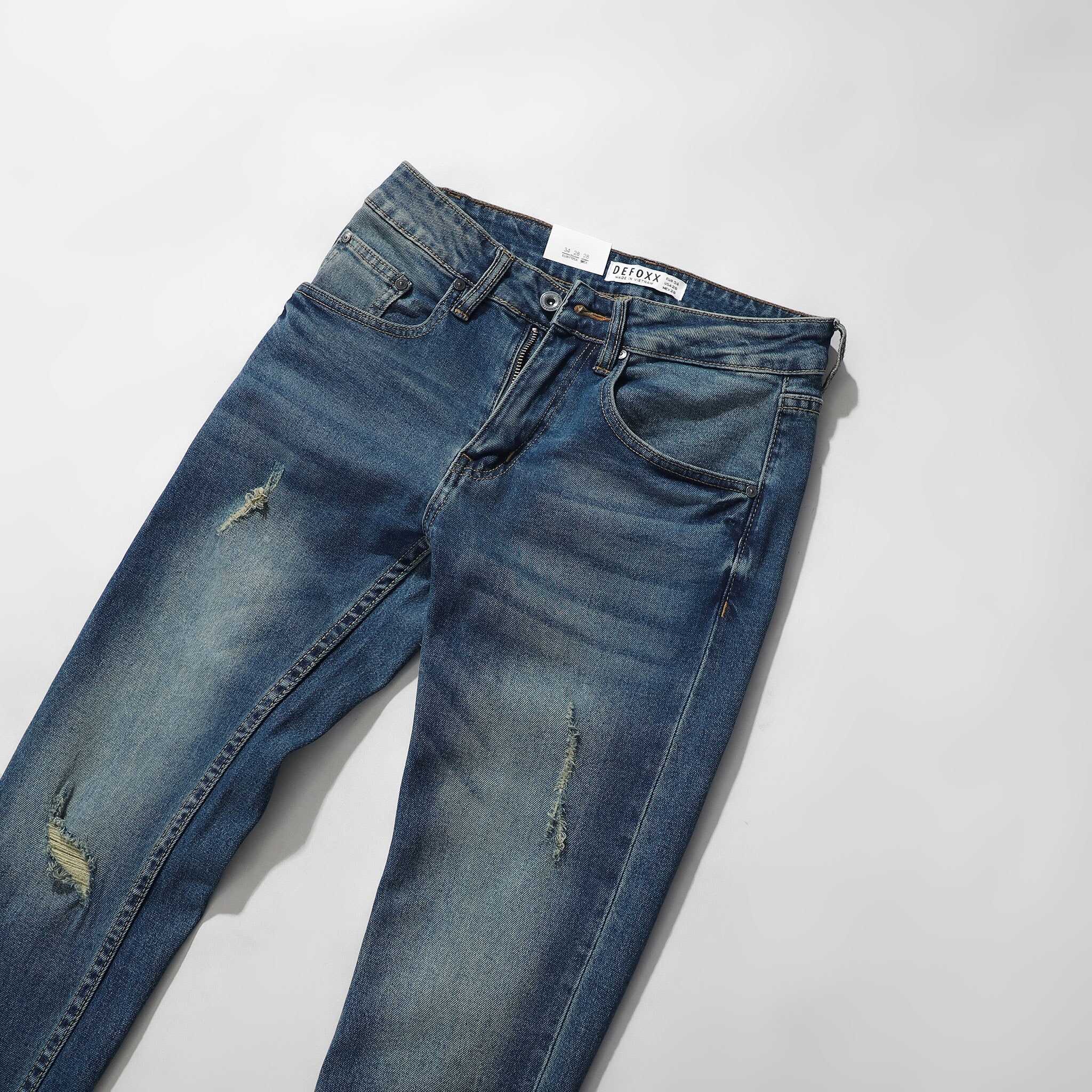 QUẦN JEANS DEFOXX XANH DƠ WASH RÁCH