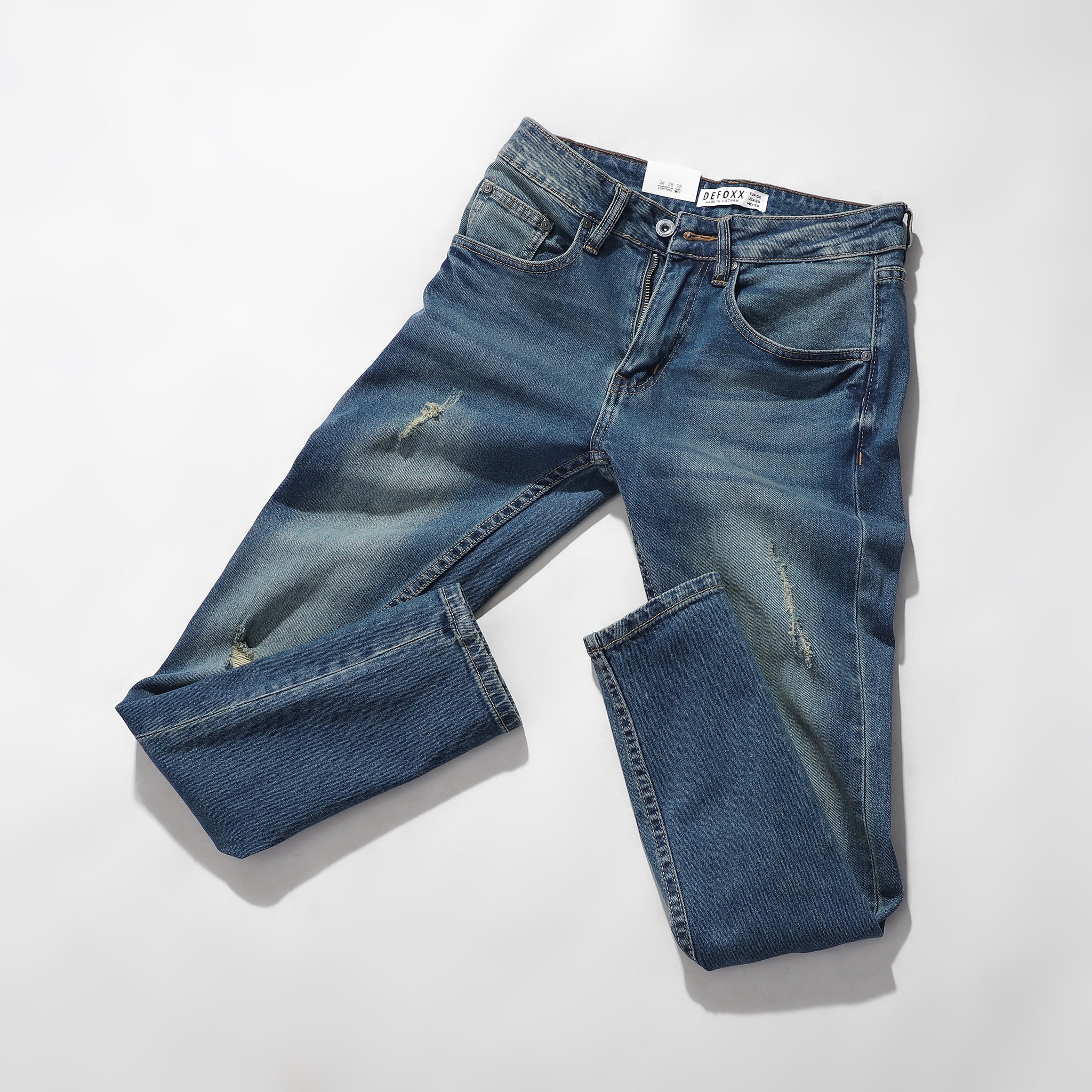 QUẦN JEANS DEFOXX XANH DƠ WASH RÁCH