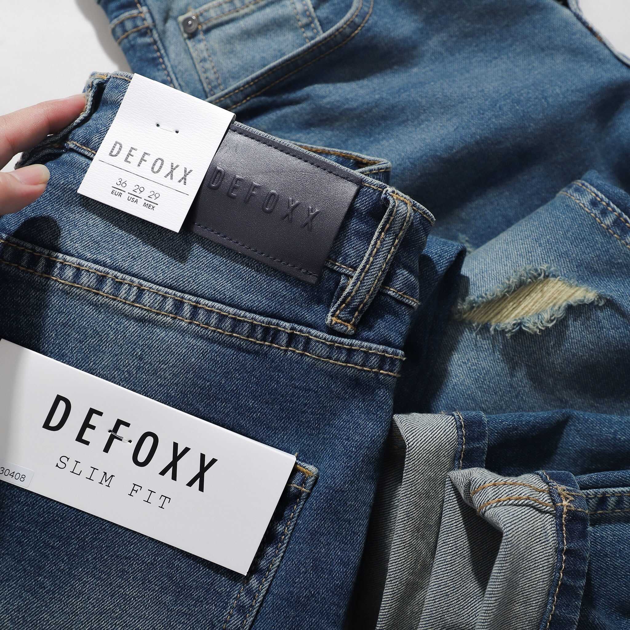 QUẦN JEANS DEFOXX XANH DƠ WASH RÁCH