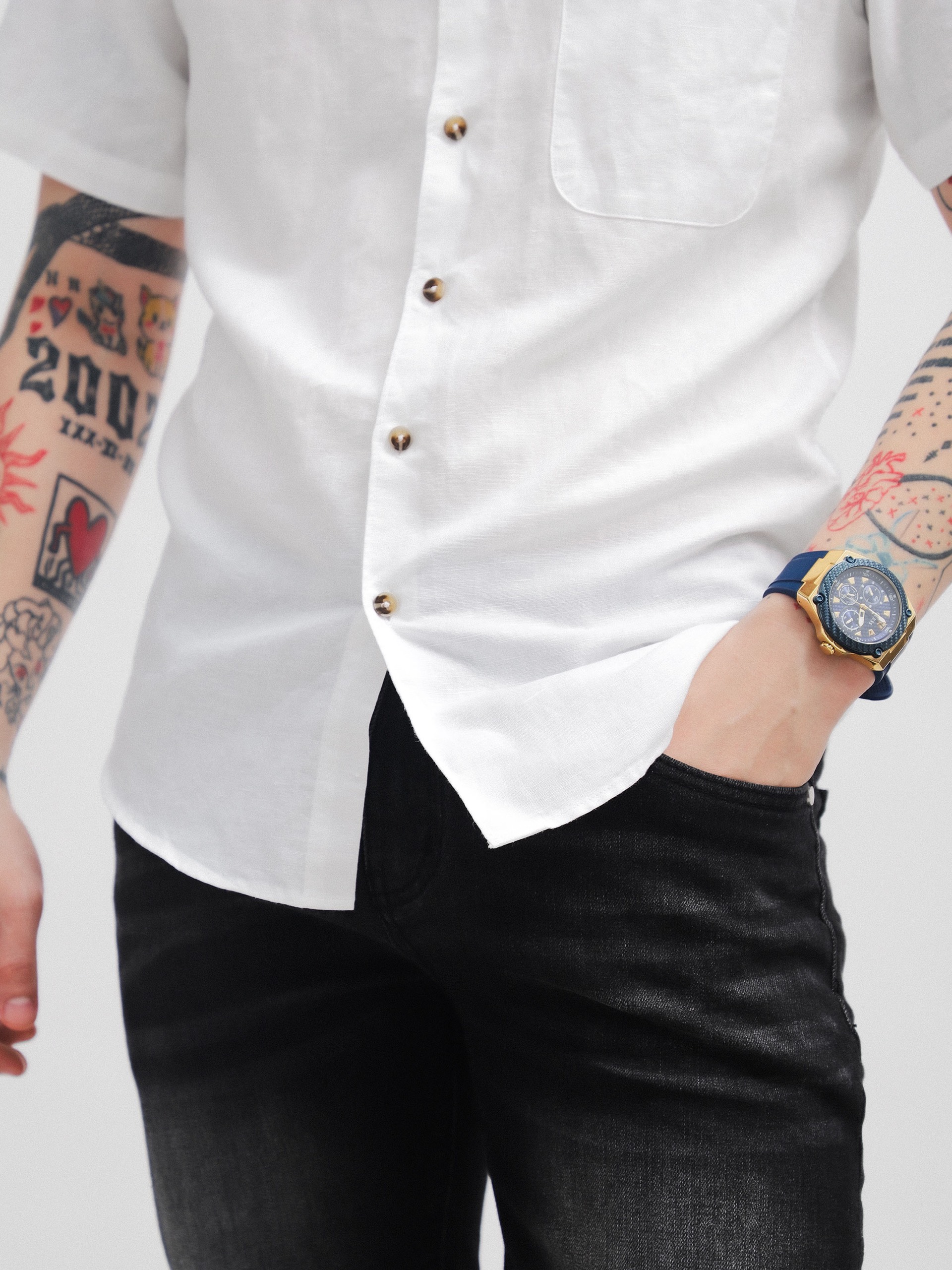 ÁO SM CỔ TRỤ DEFOXX LINEN COTTON