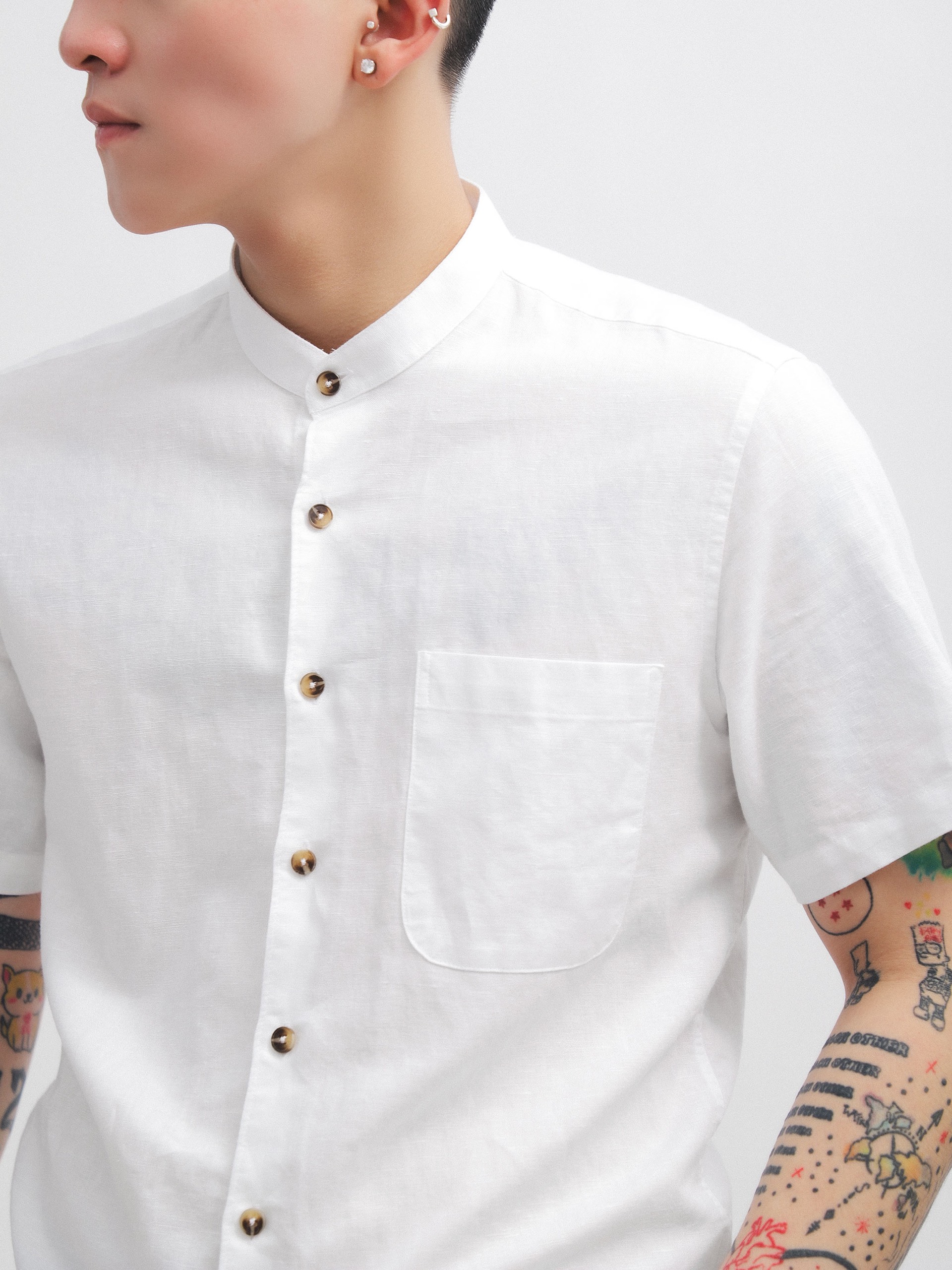 ÁO SM CỔ TRỤ DEFOXX LINEN COTTON