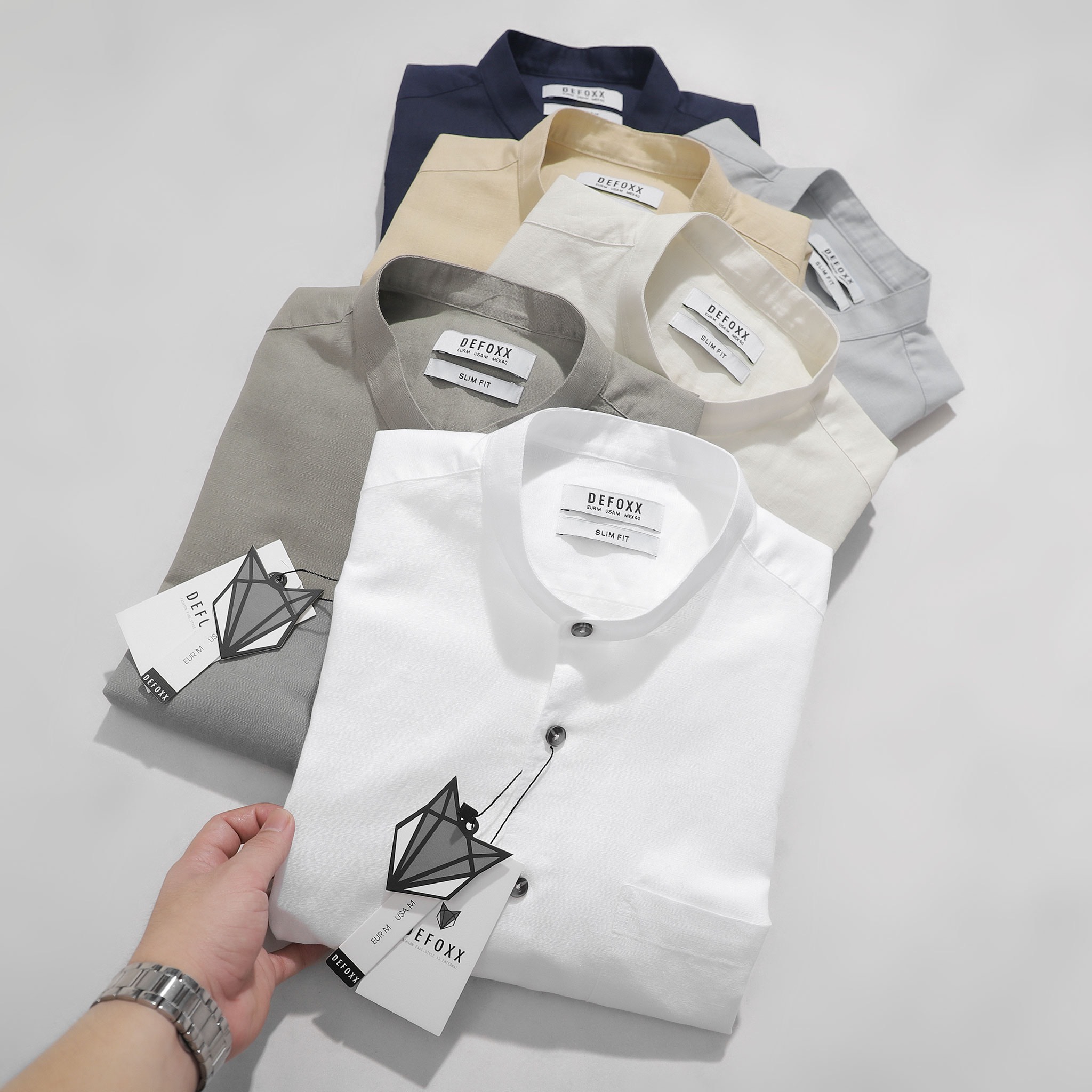 ÁO SM CỔ TRỤ DEFOXX LINEN COTTON