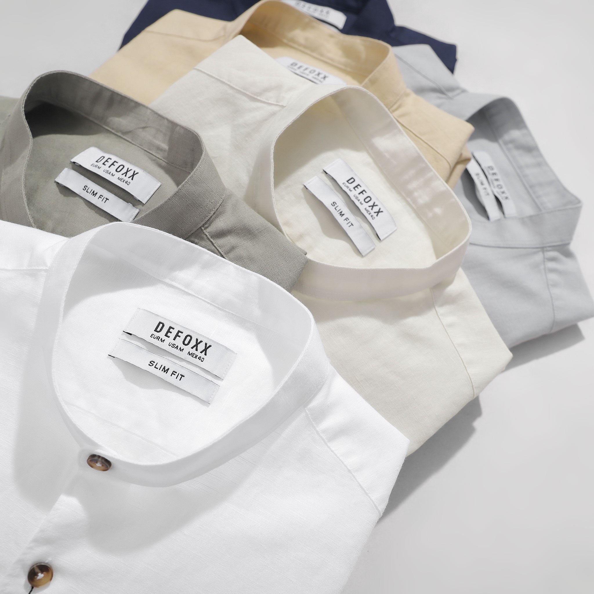 ÁO SM CỔ TRỤ DEFOXX LINEN COTTON