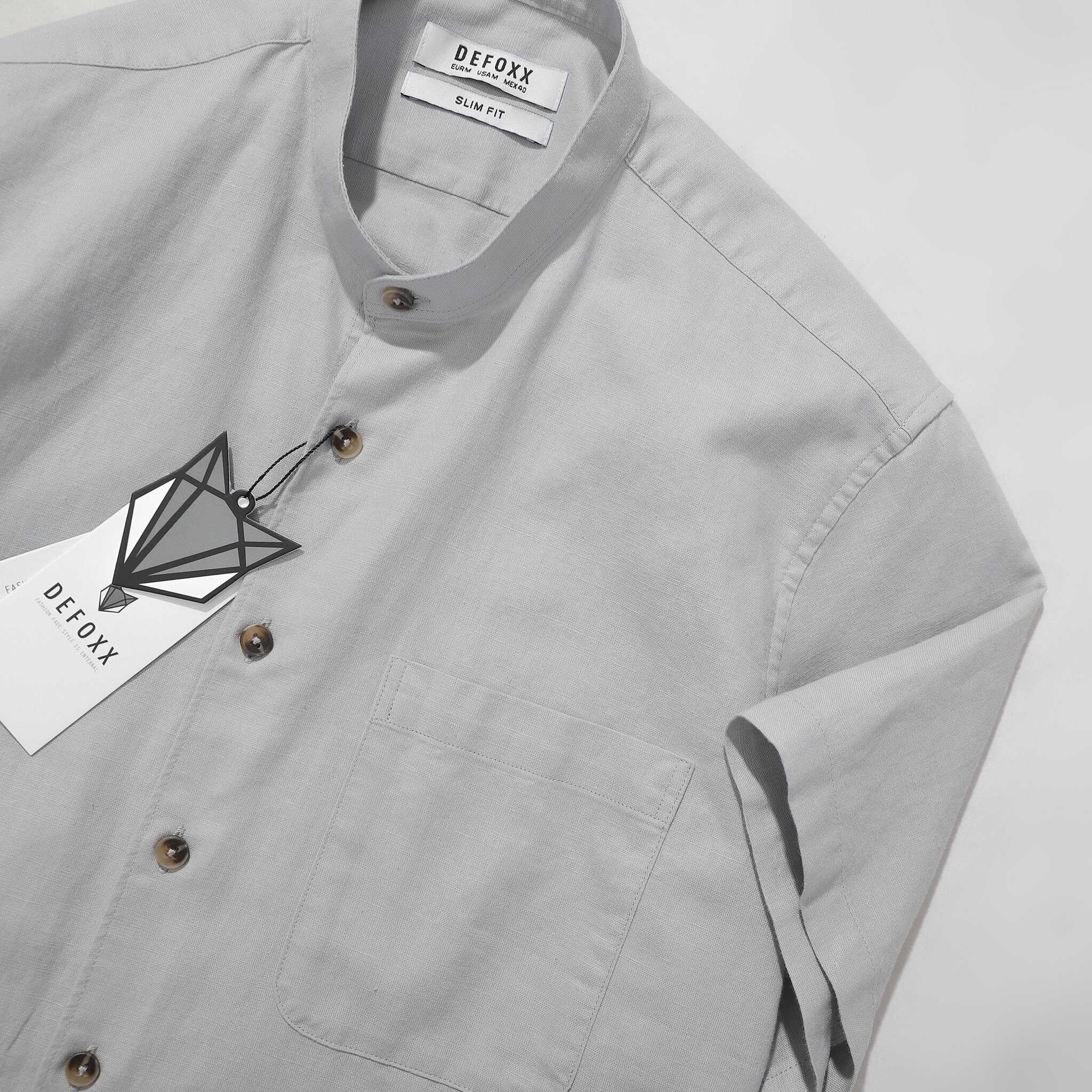 ÁO SM CỔ TRỤ DEFOXX LINEN COTTON