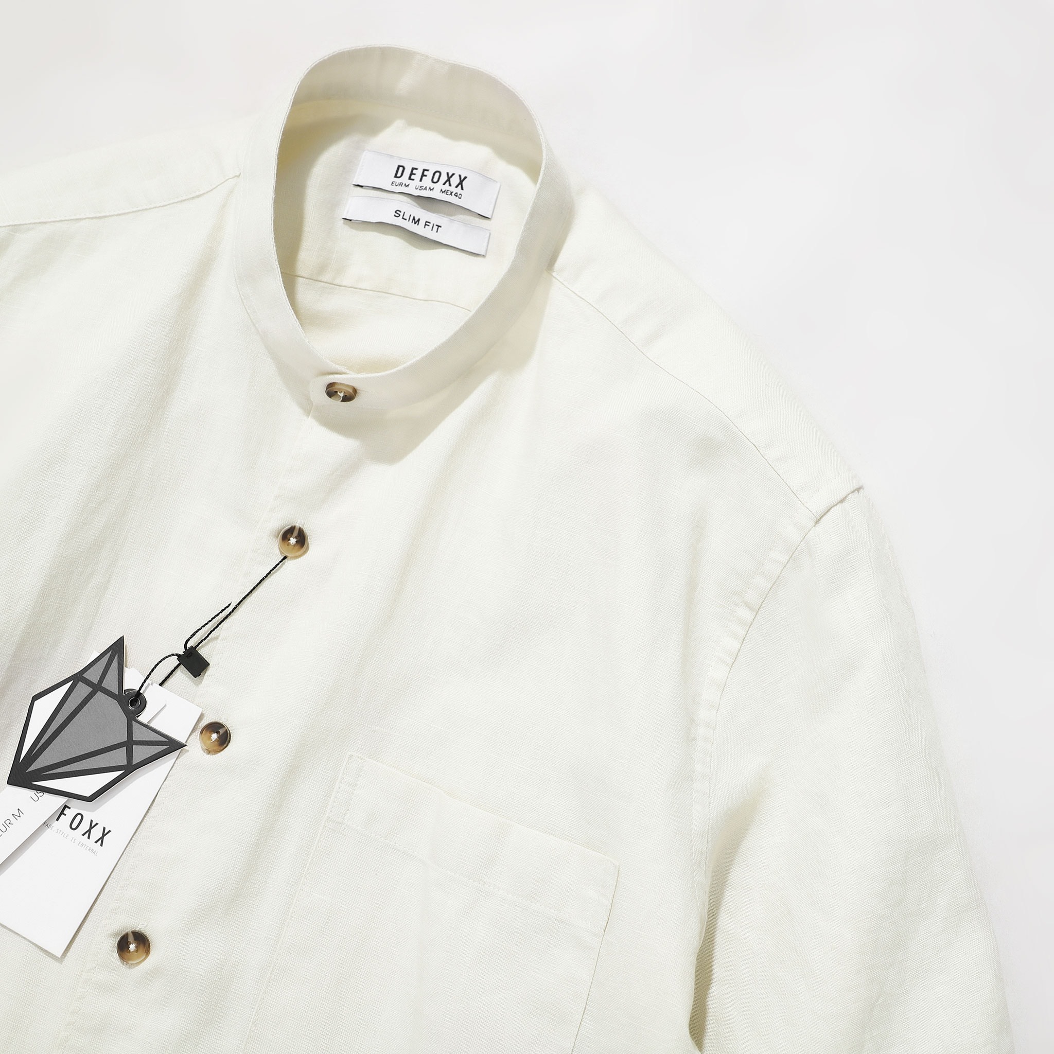 ÁO SM CỔ TRỤ DEFOXX LINEN COTTON