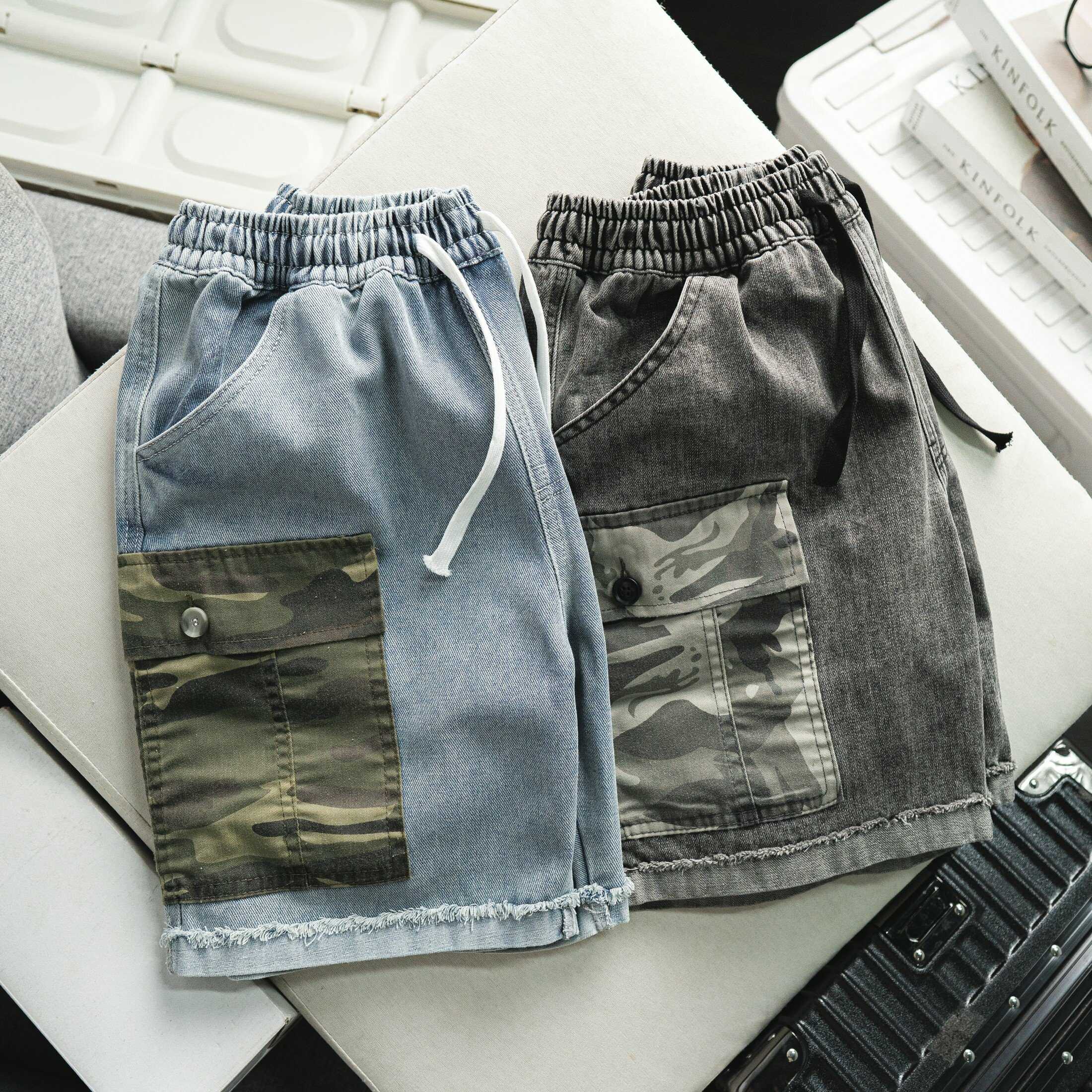 QUẦN ĐÙI DENIM TÚI HỘP CAMO