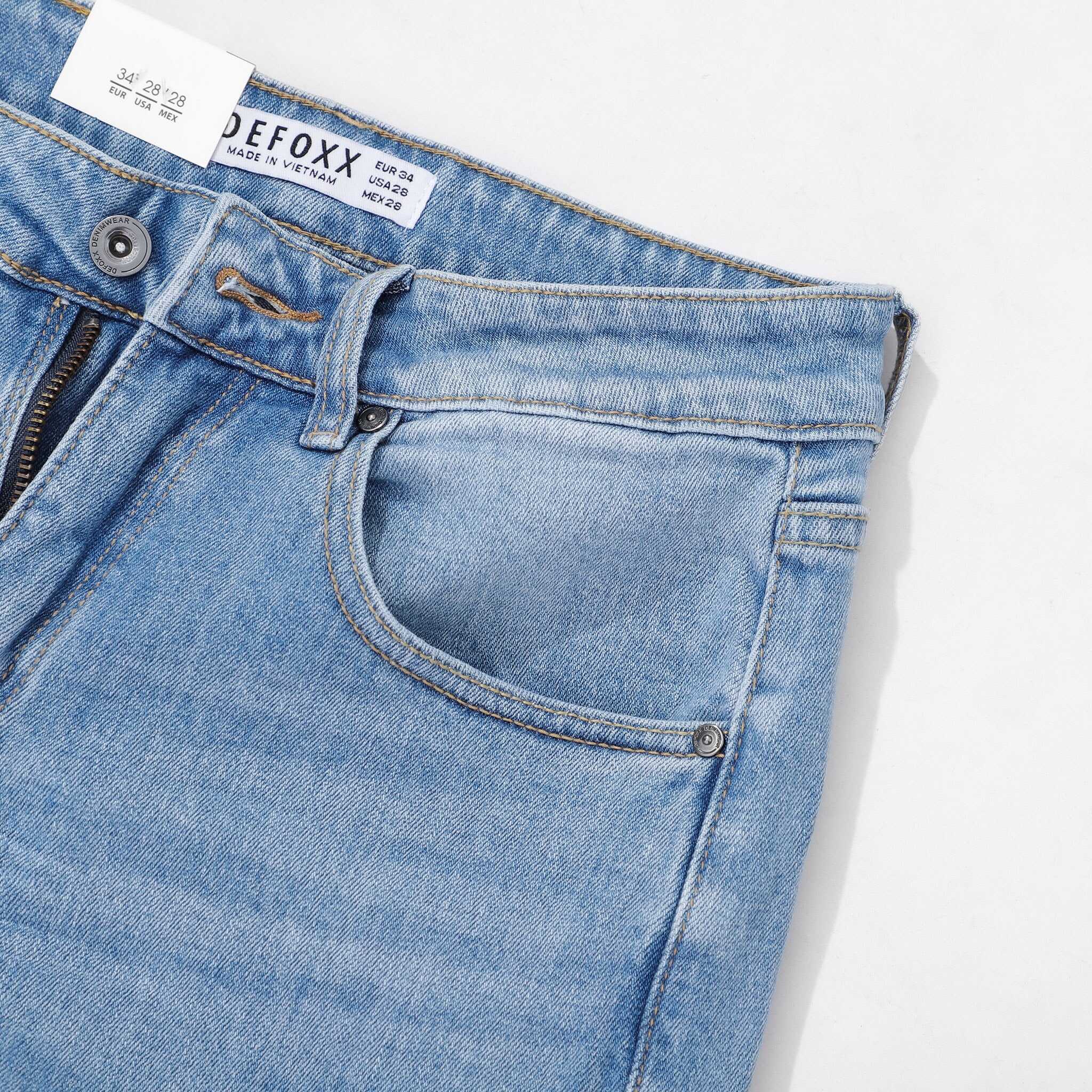 QUẦN JEANS DEFOXX XANH WASH ÉP 3D