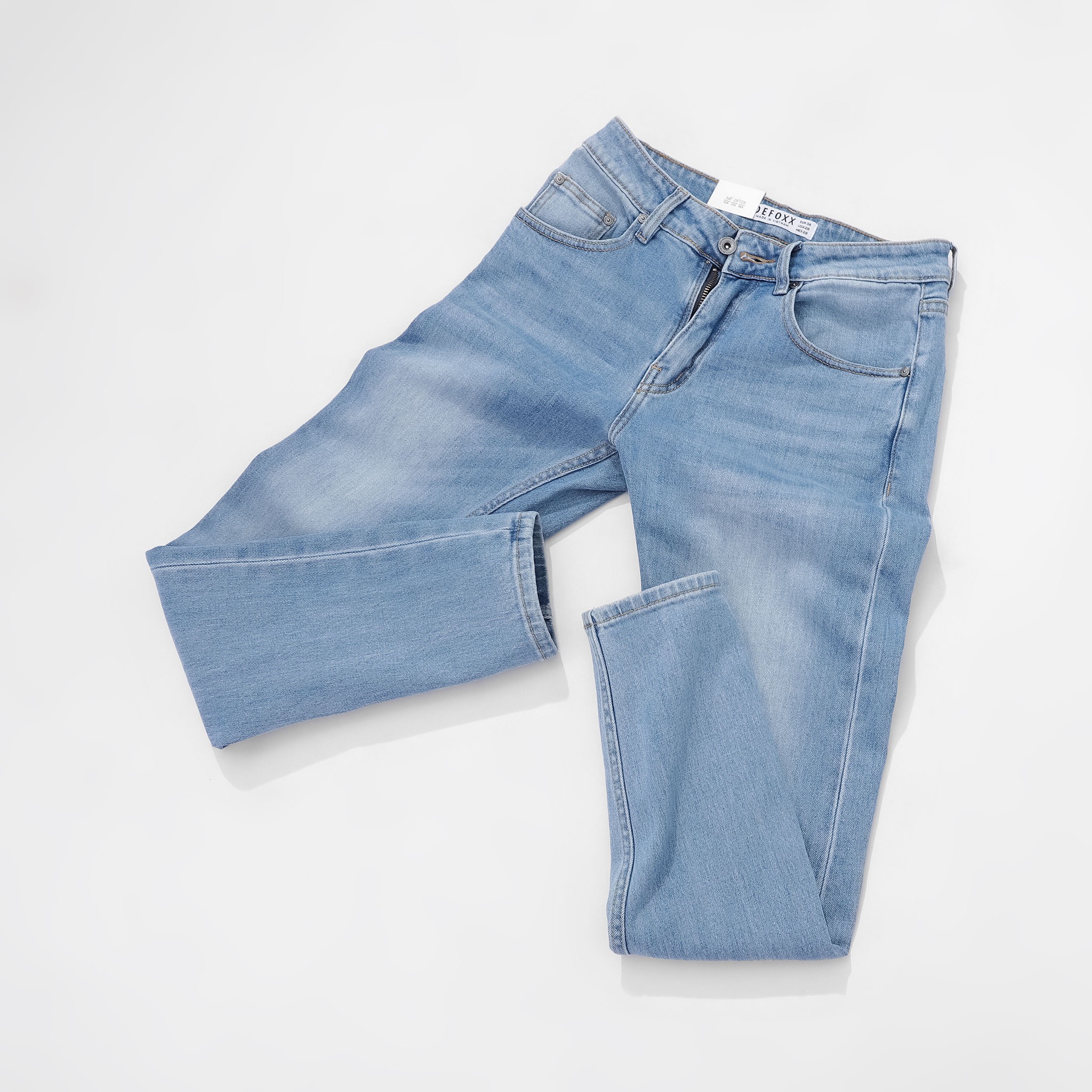 QUẦN JEANS DEFOXX XANH WASH ÉP 3D