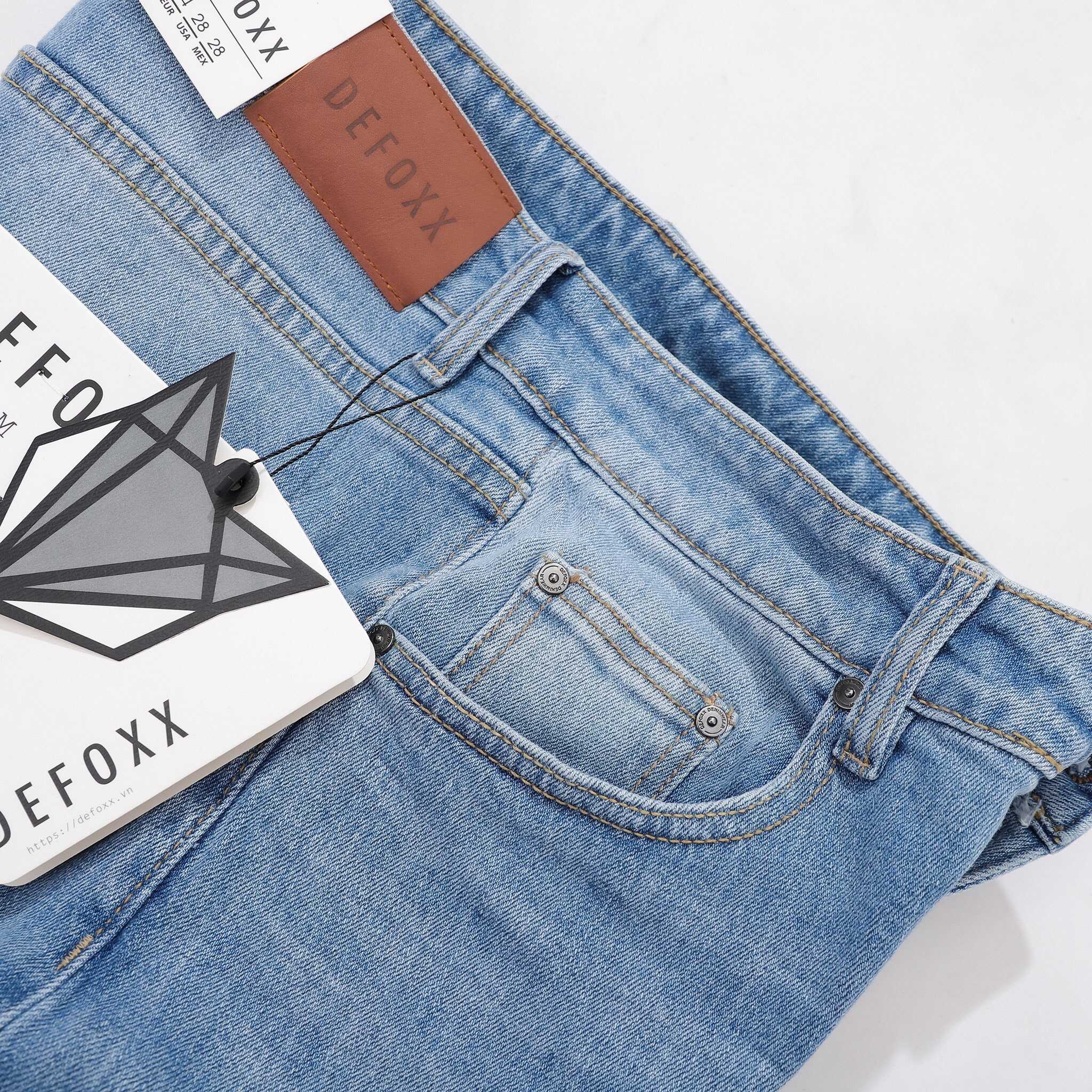 QUẦN JEANS DEFOXX XANH WASH ÉP 3D