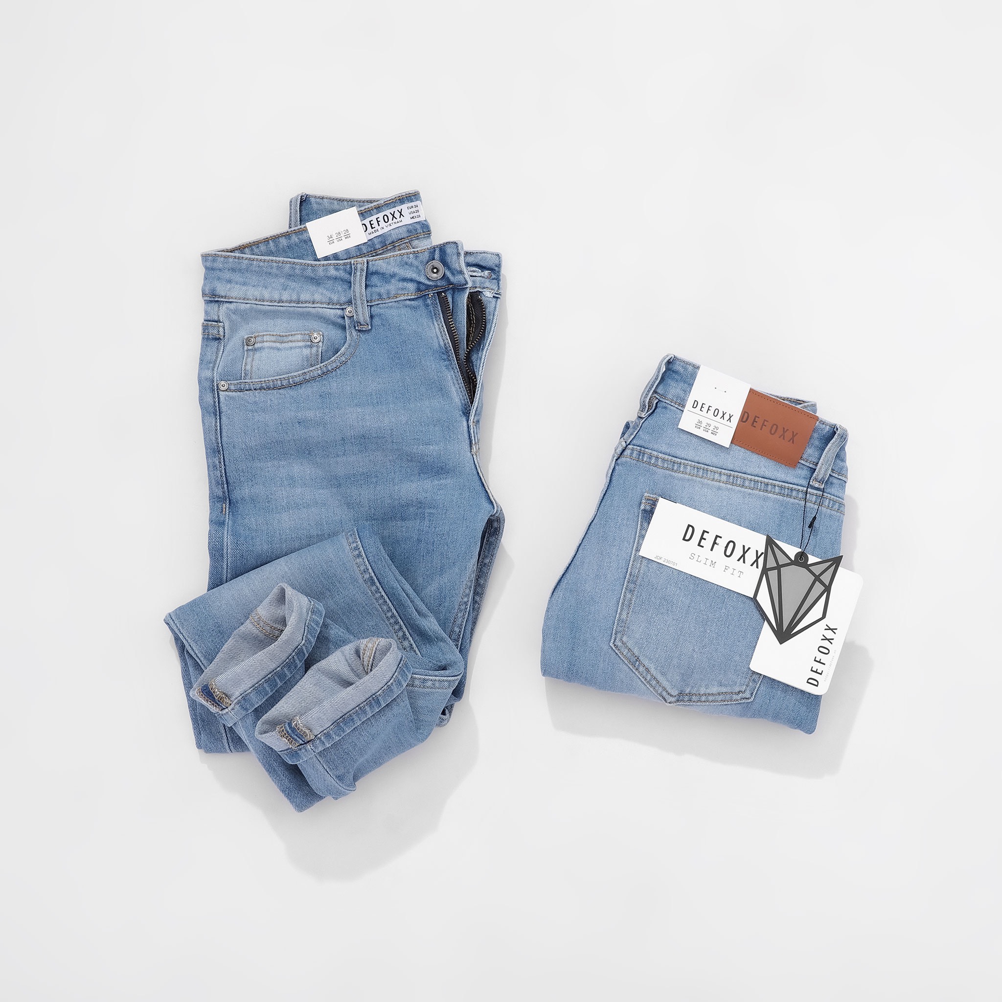 QUẦN JEANS DEFOXX XANH WASH ÉP 3D