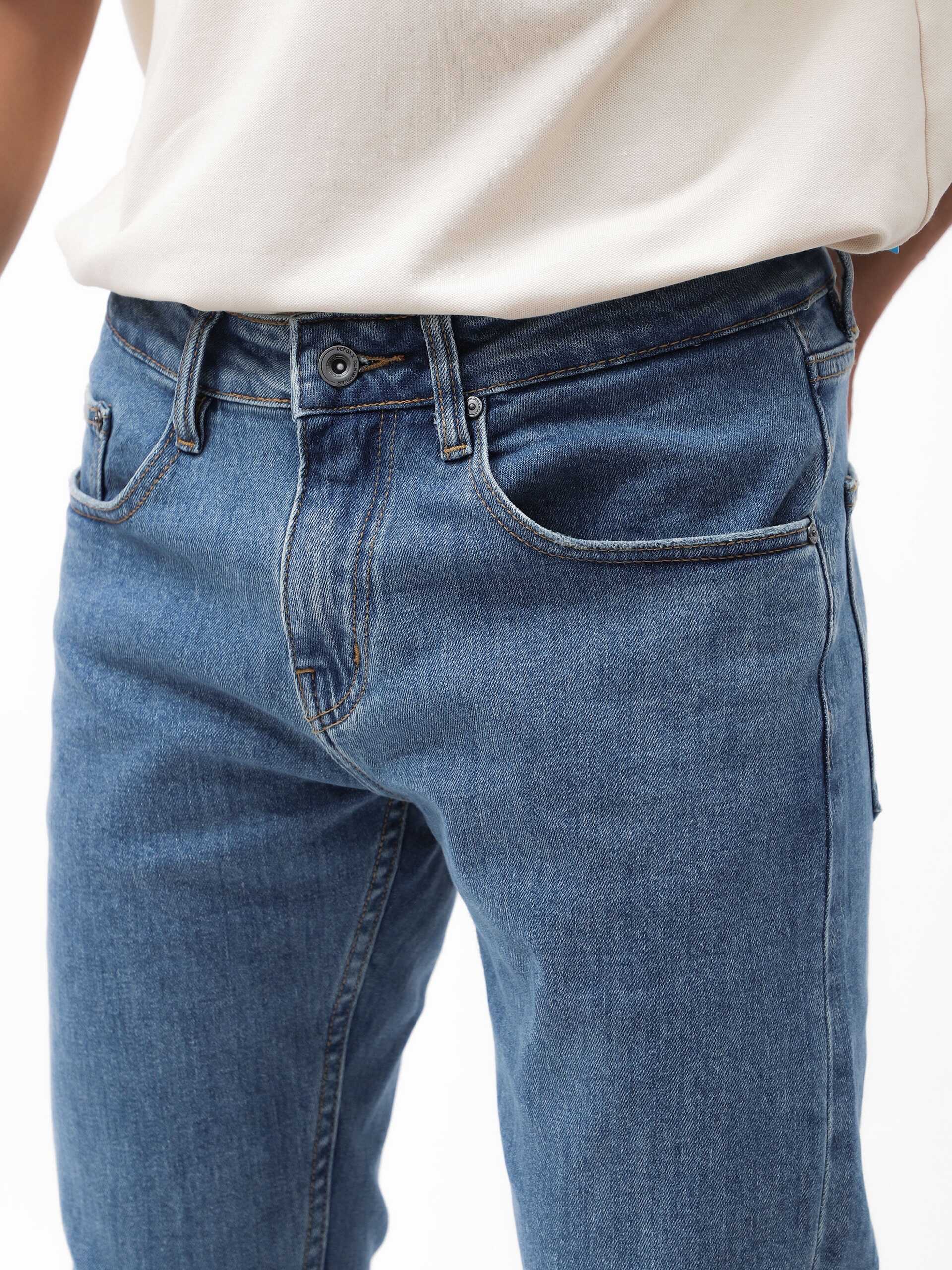 QUẦN JEANS DEFOXX REGULAR-FIT XANH TRƠN