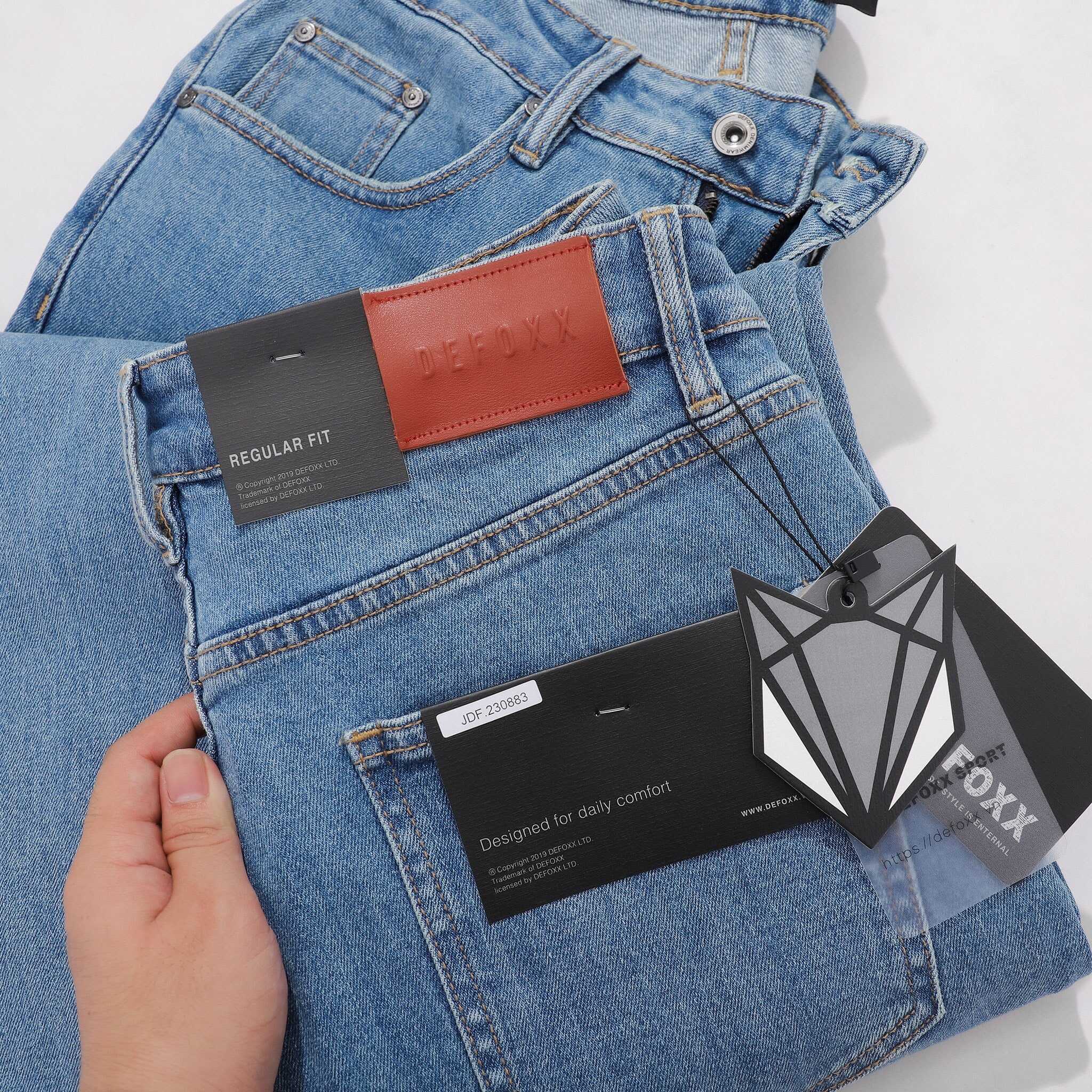 QUẦN JEANS DEFOXX REGULAR-FIT XANH TRƠN