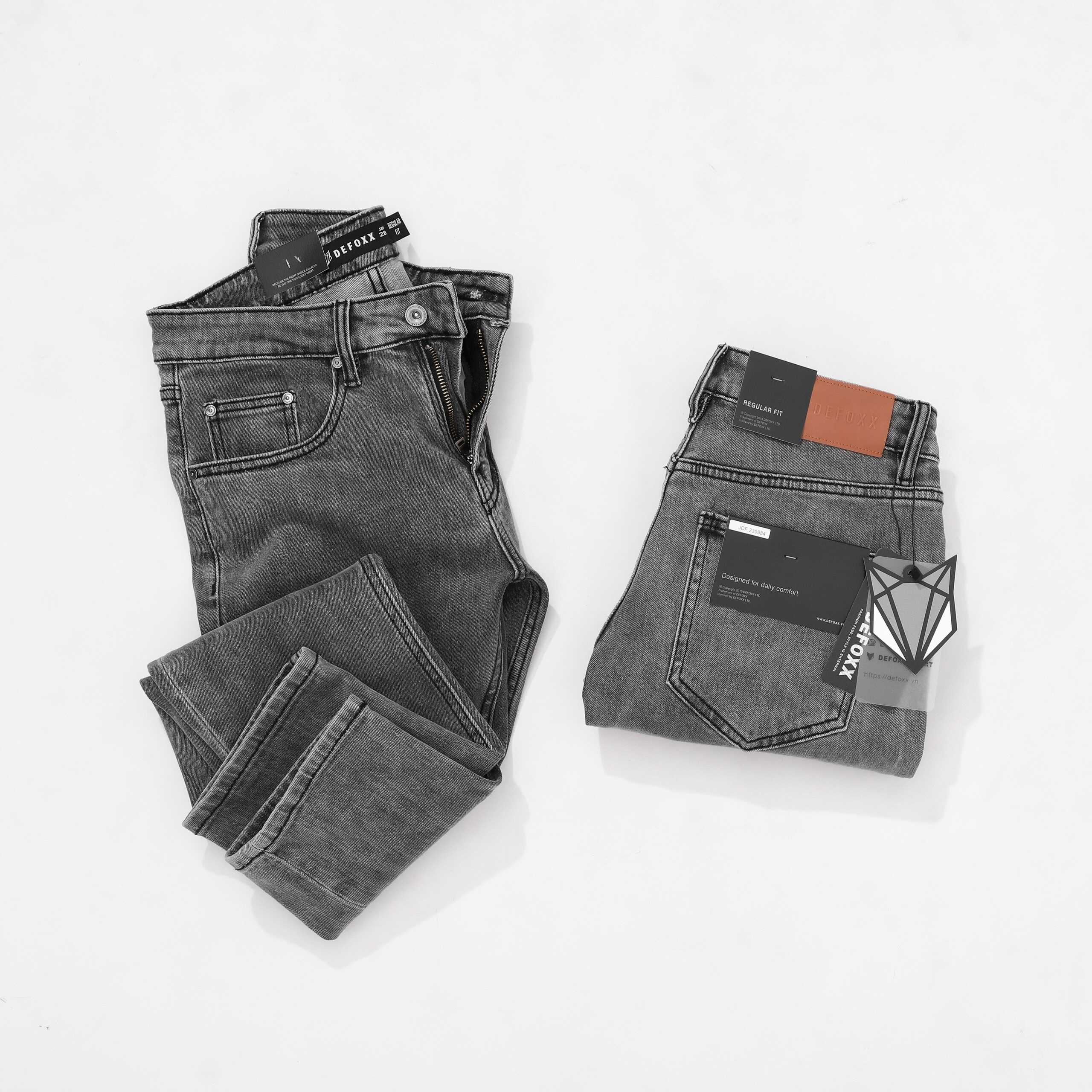 QUẦN JEANS DEFOXX REGULAR-FIT XÁM NHẠT WASH
