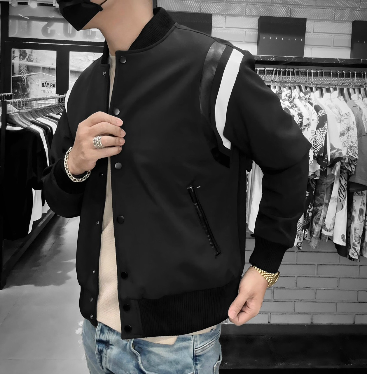 ÁO KHOÁC BOMBER KAF XẺ VAI