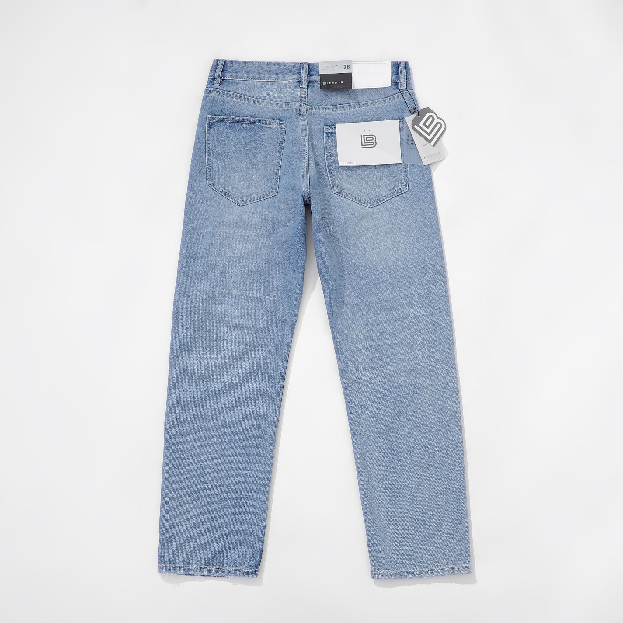QUẦN JEANS LEMBOX RELAXED-FIT XANH WASH RÁCH