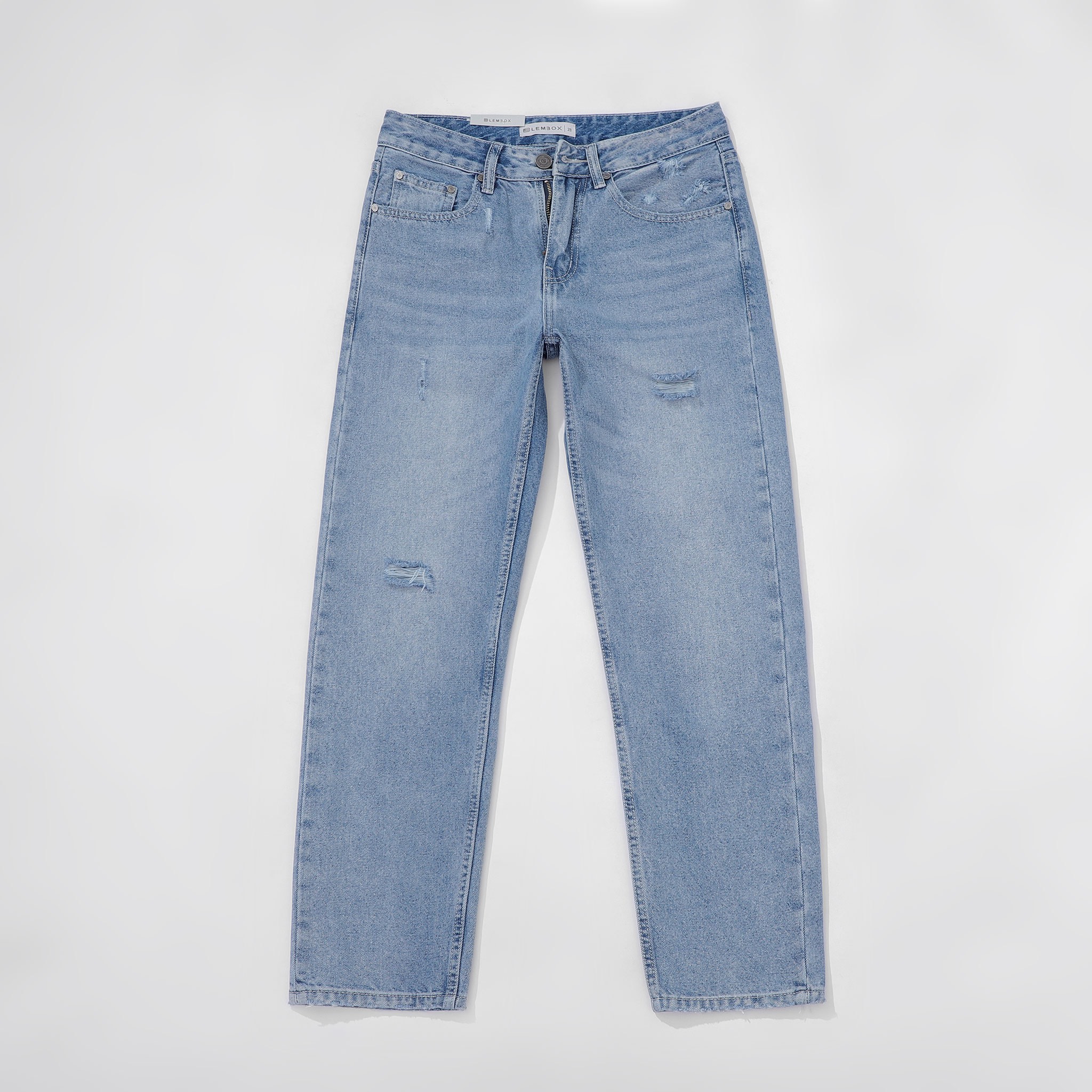 QUẦN JEANS LEMBOX RELAXED-FIT XANH WASH RÁCH