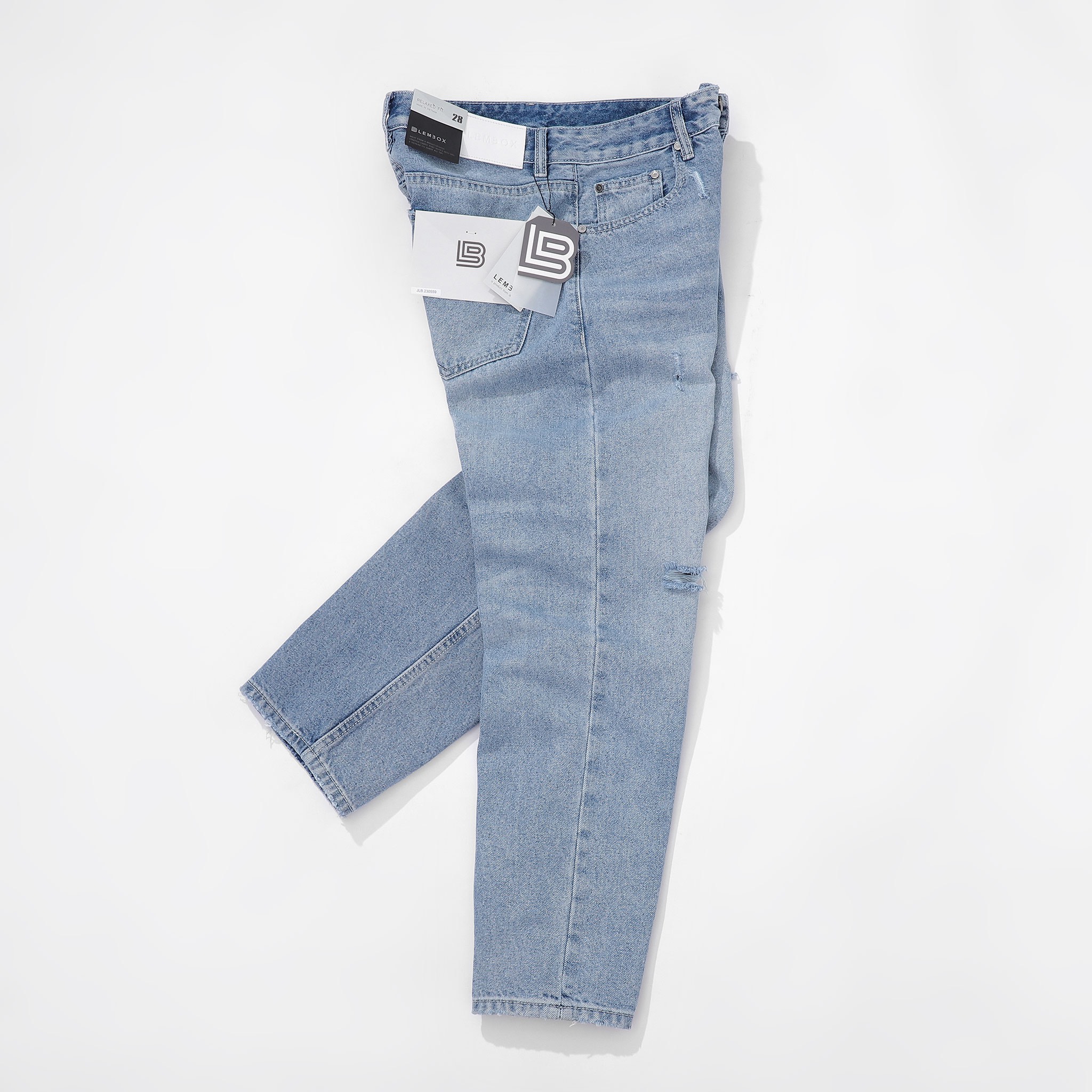 QUẦN JEANS LEMBOX RELAXED-FIT XANH WASH RÁCH