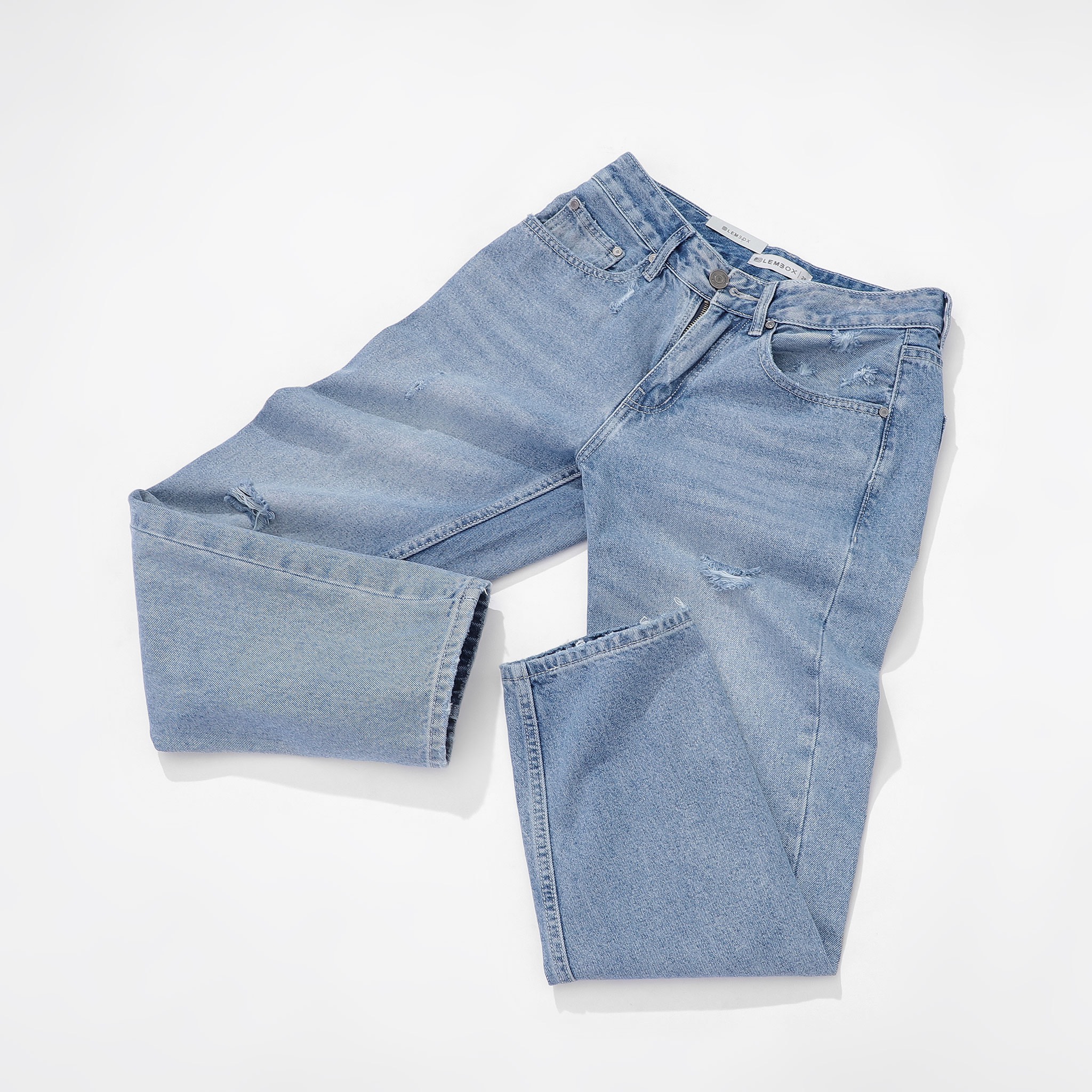 QUẦN JEANS LEMBOX RELAXED-FIT XANH WASH RÁCH