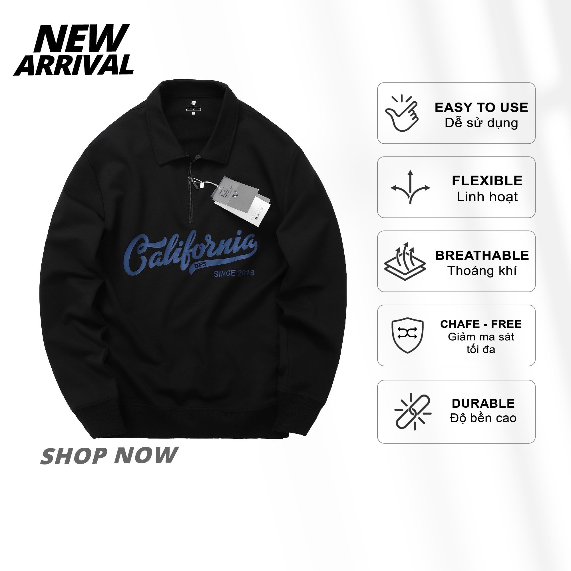 ÁO NỈ CỔ BẺ CALIFORNIA DEFOXX