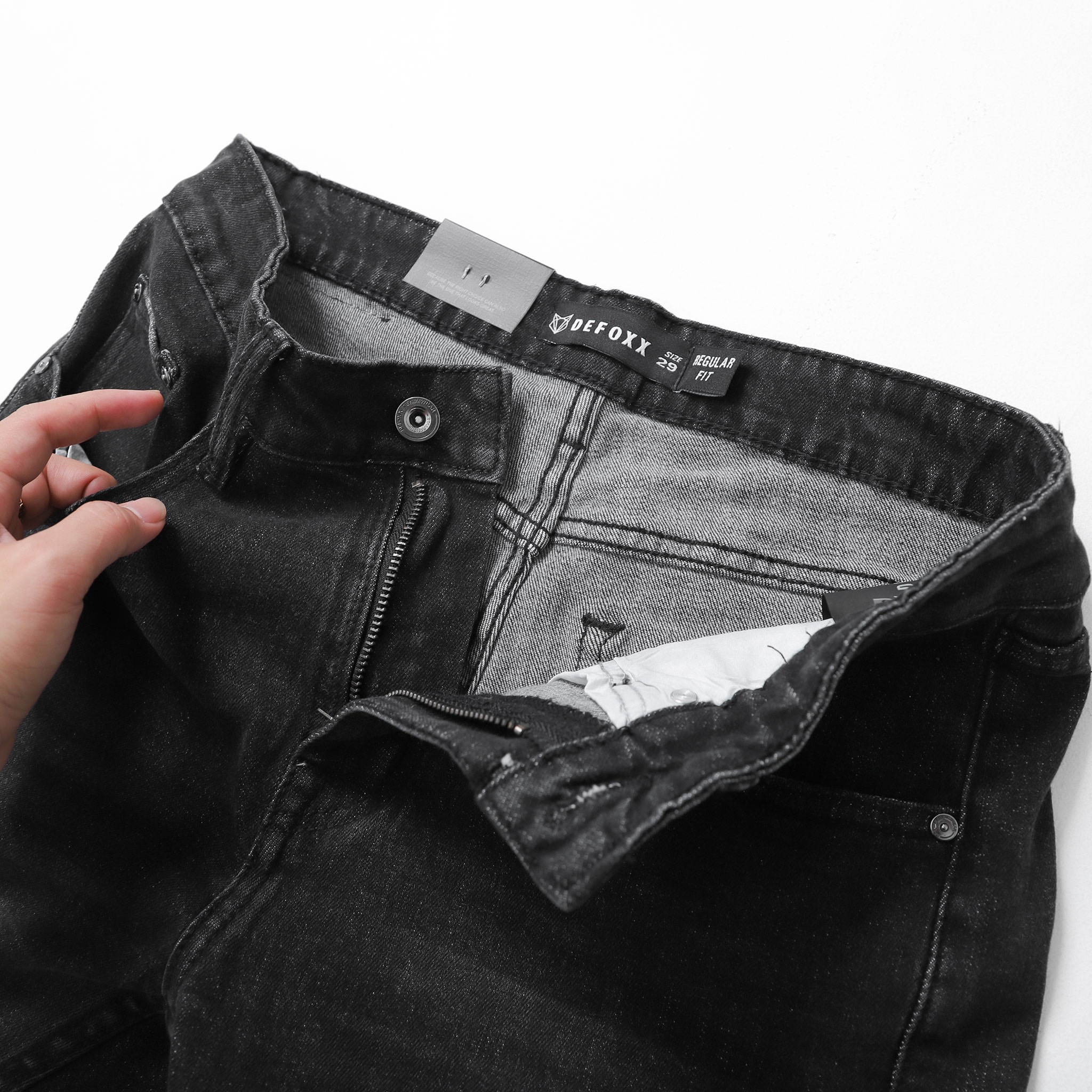 QUẦN JEANS DEFOXX REGULAR-FIT XÁM ĐEN WASH