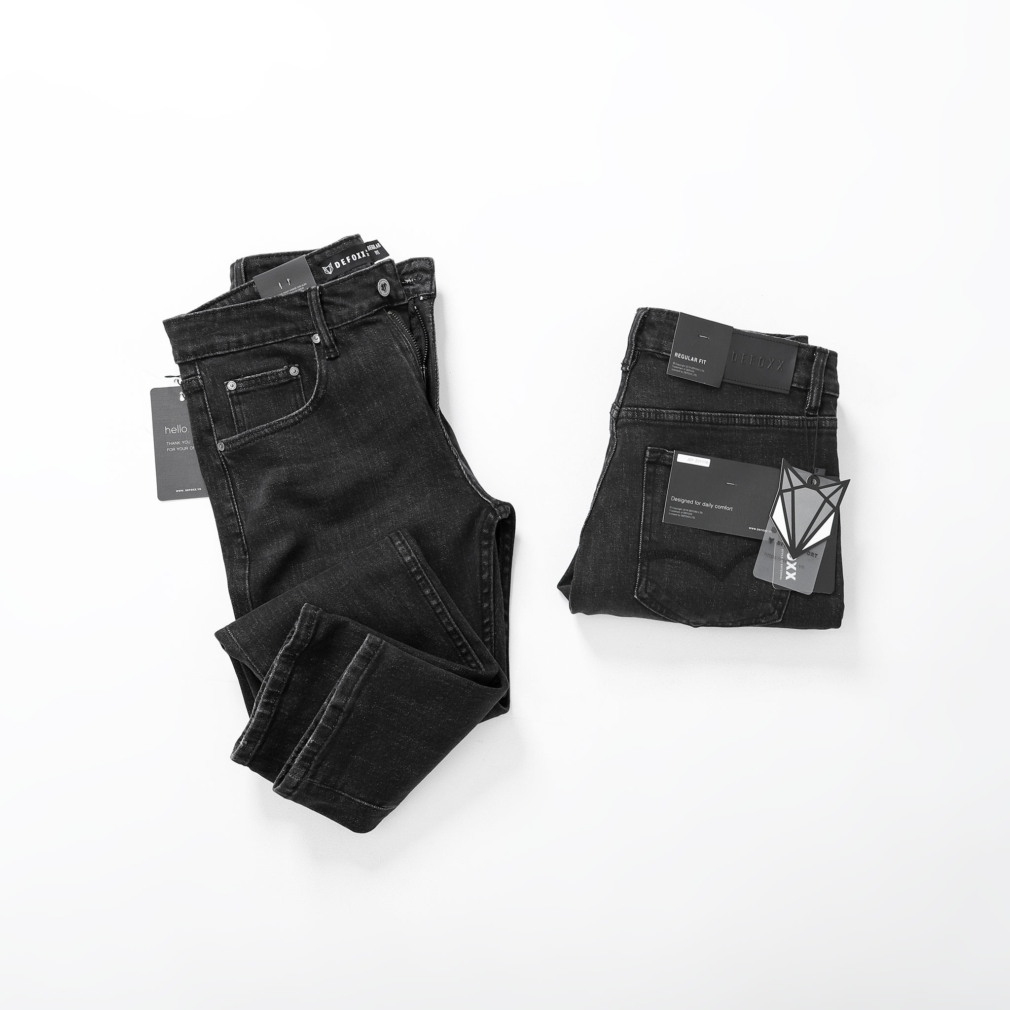 QUẦN JEANS DEFOXX REGULAR-FIT XÁM ĐEN WASH