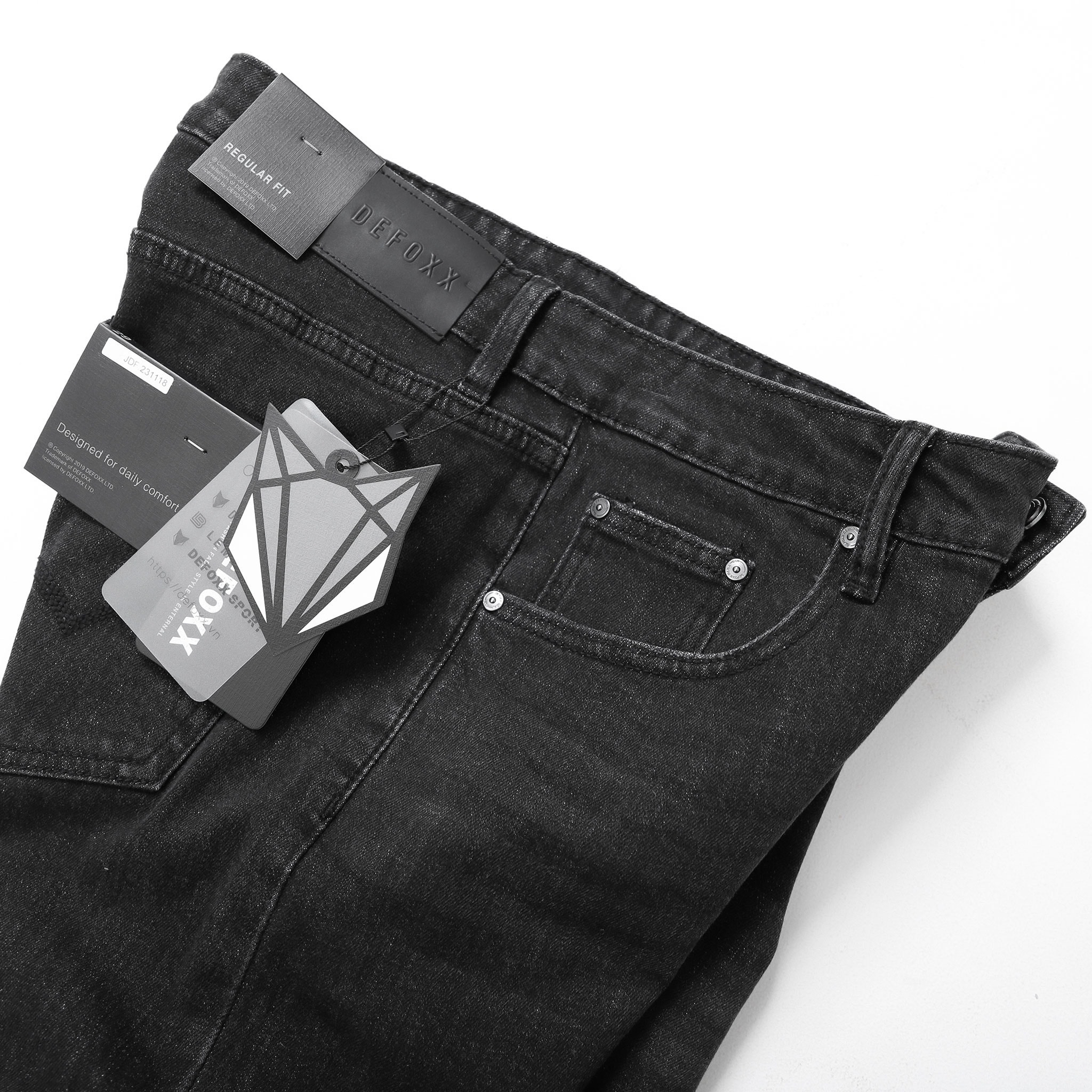 QUẦN JEANS DEFOXX REGULAR-FIT XÁM ĐEN WASH