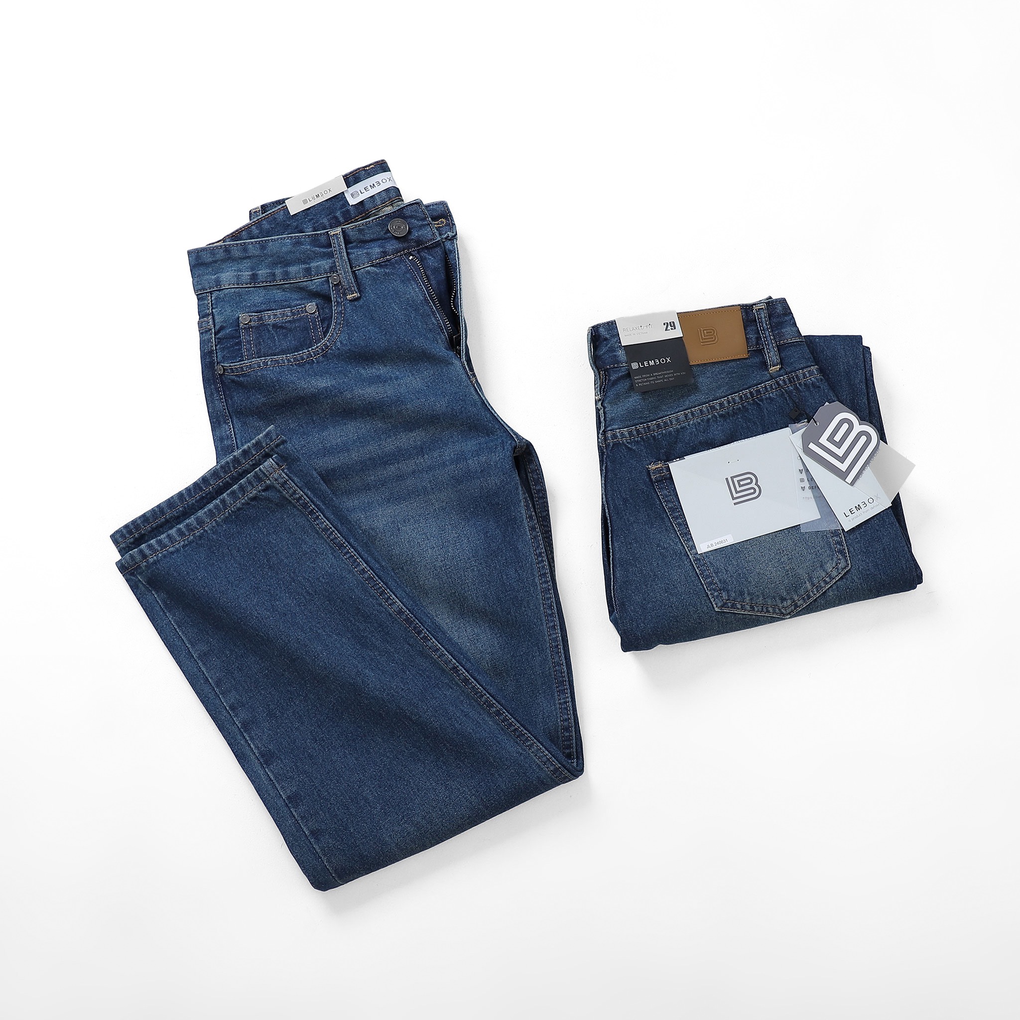 QUẦN JEANS LEMBOX RELAXED-FIT XANH ĐÁ WASH