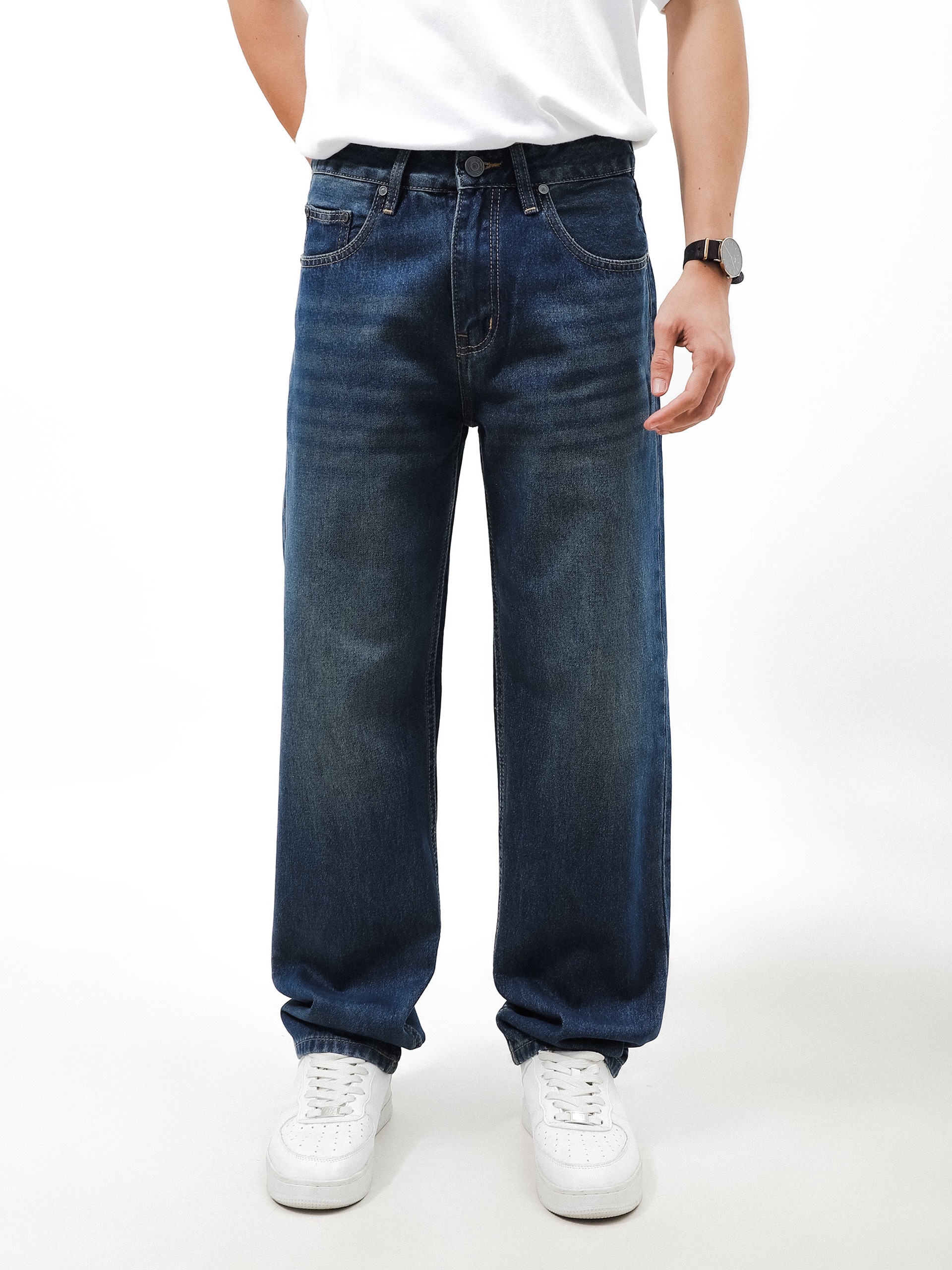 QUẦN JEANS LEMBOX RELAXED-FIT XANH ĐÁ WASH