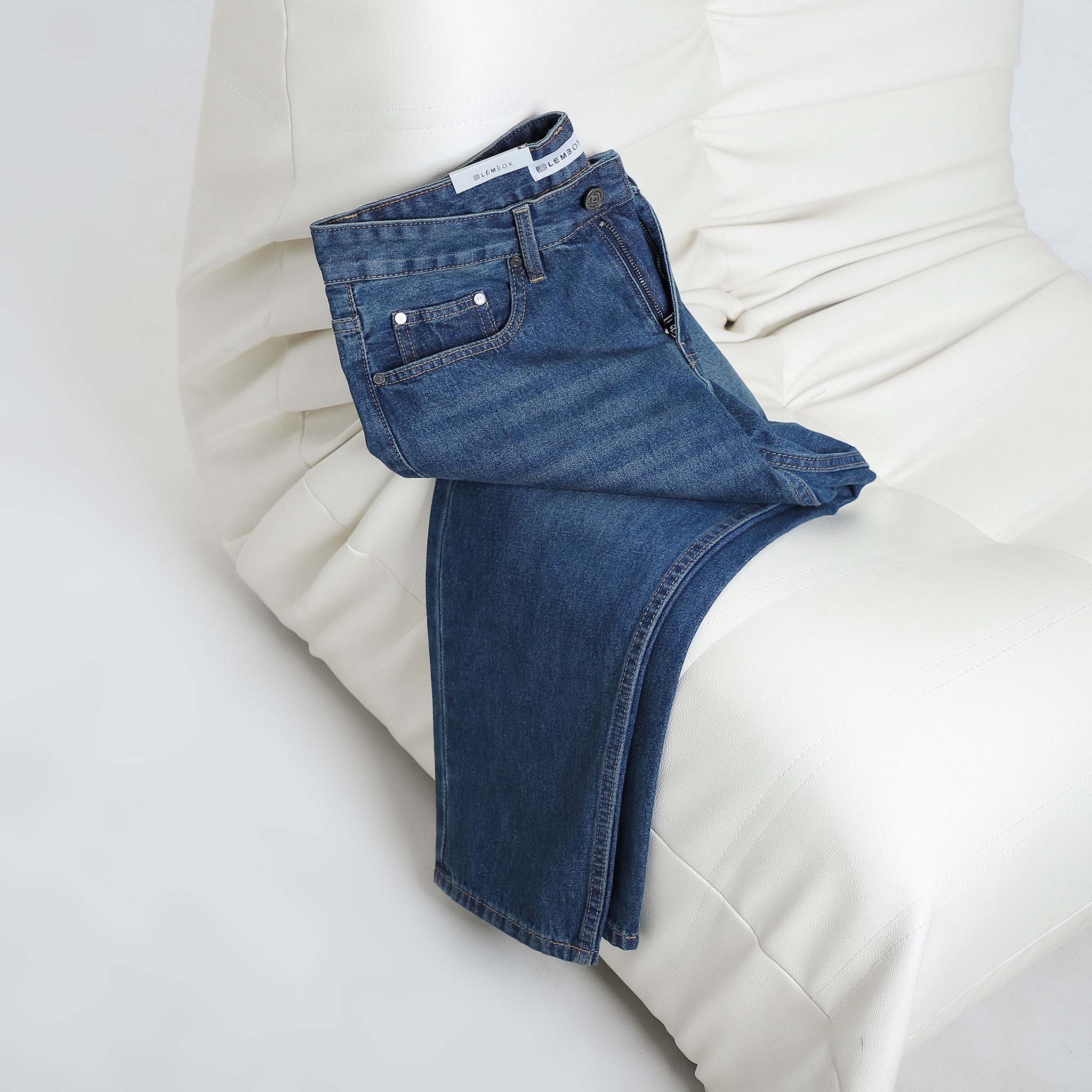 QUẦN JEANS LEMBOX RELAXED-FIT XANH ĐÁ WASH