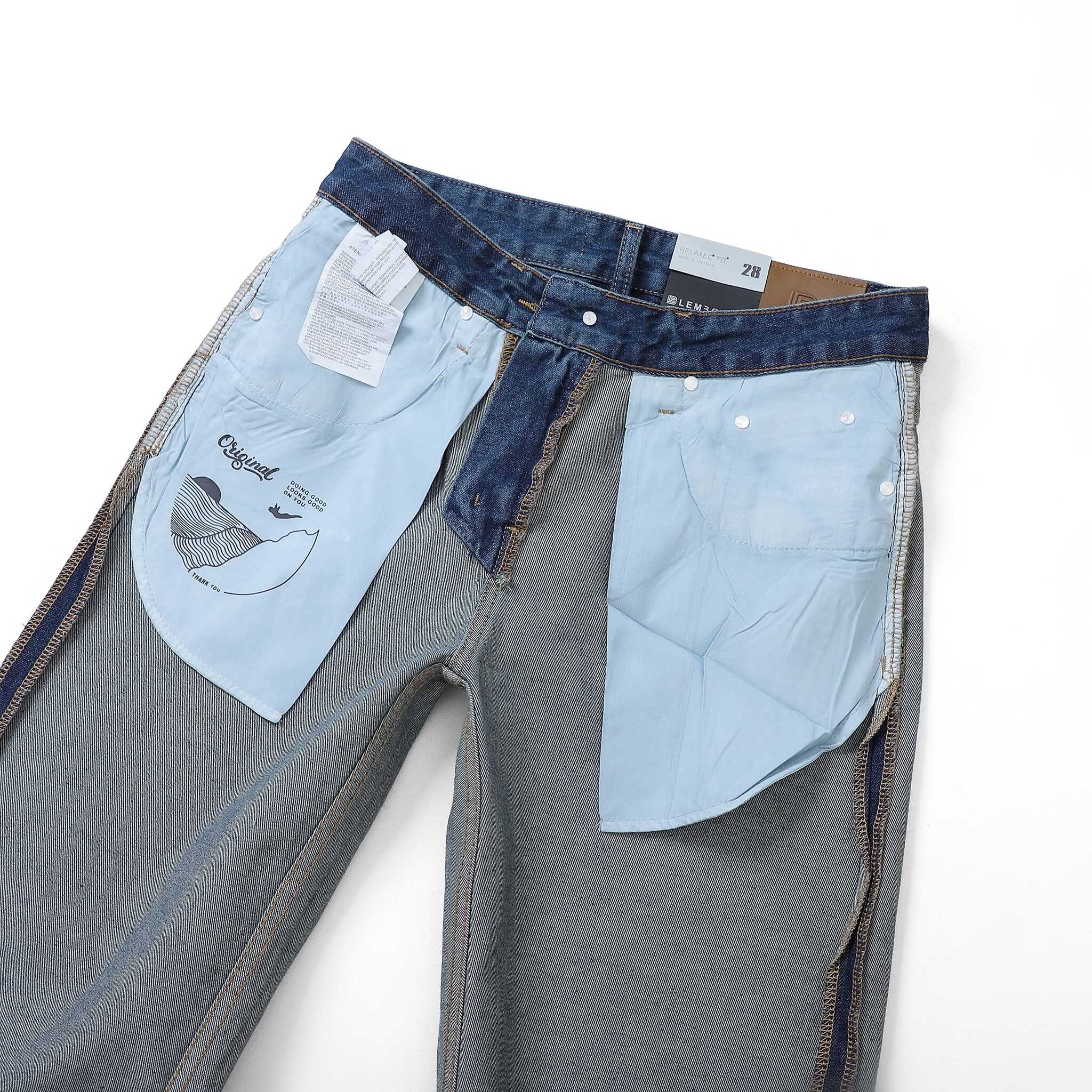 QUẦN JEANS LEMBOX RELAXED-FIT XANH ĐÁ WASH