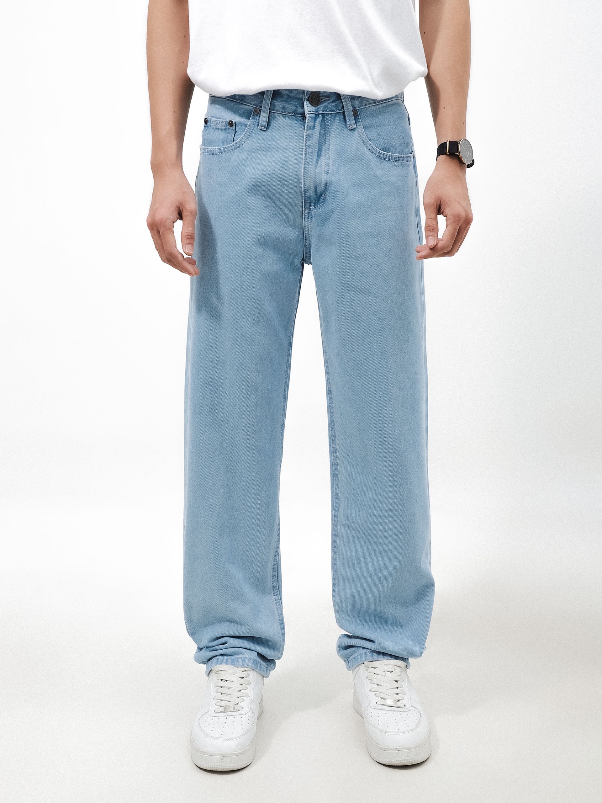 QUẦN JEANS LEMBOX RELAXED-FIT XANH NHẠT TRƠN