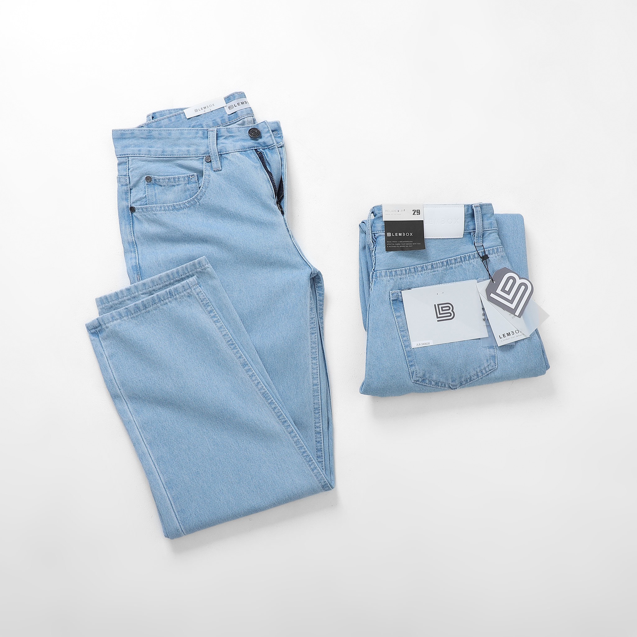 QUẦN JEANS LEMBOX RELAXED-FIT XANH NHẠT TRƠN
