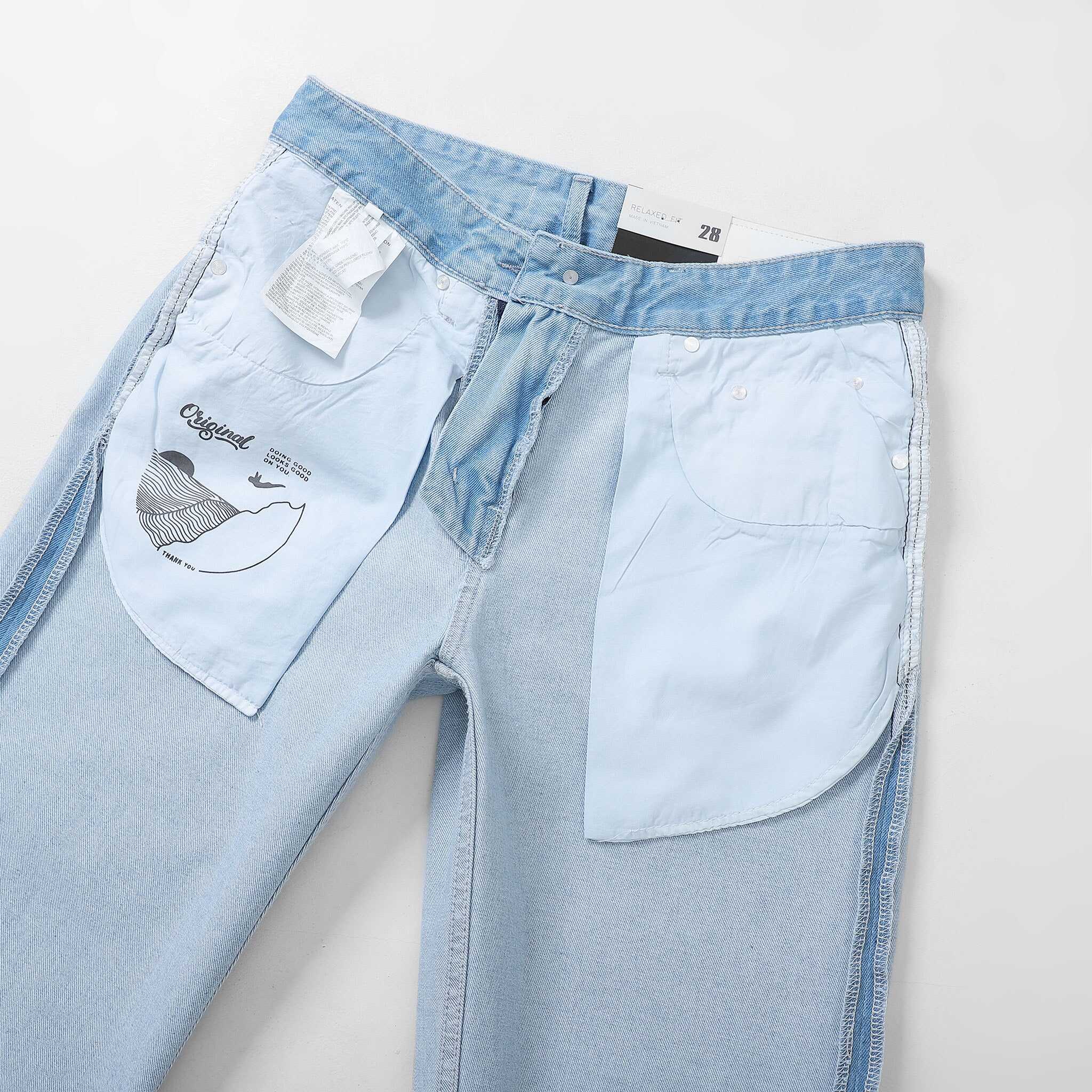 QUẦN JEANS LEMBOX RELAXED-FIT XANH NHẠT TRƠN