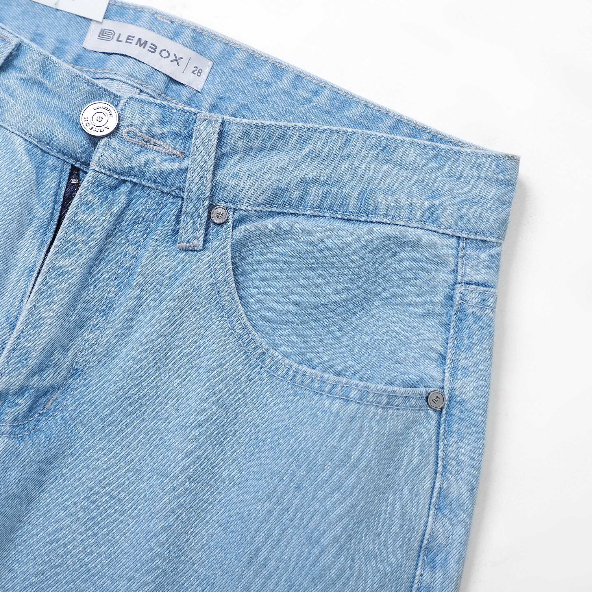 QUẦN JEANS LEMBOX RELAXED-FIT XANH NHẠT TRƠN