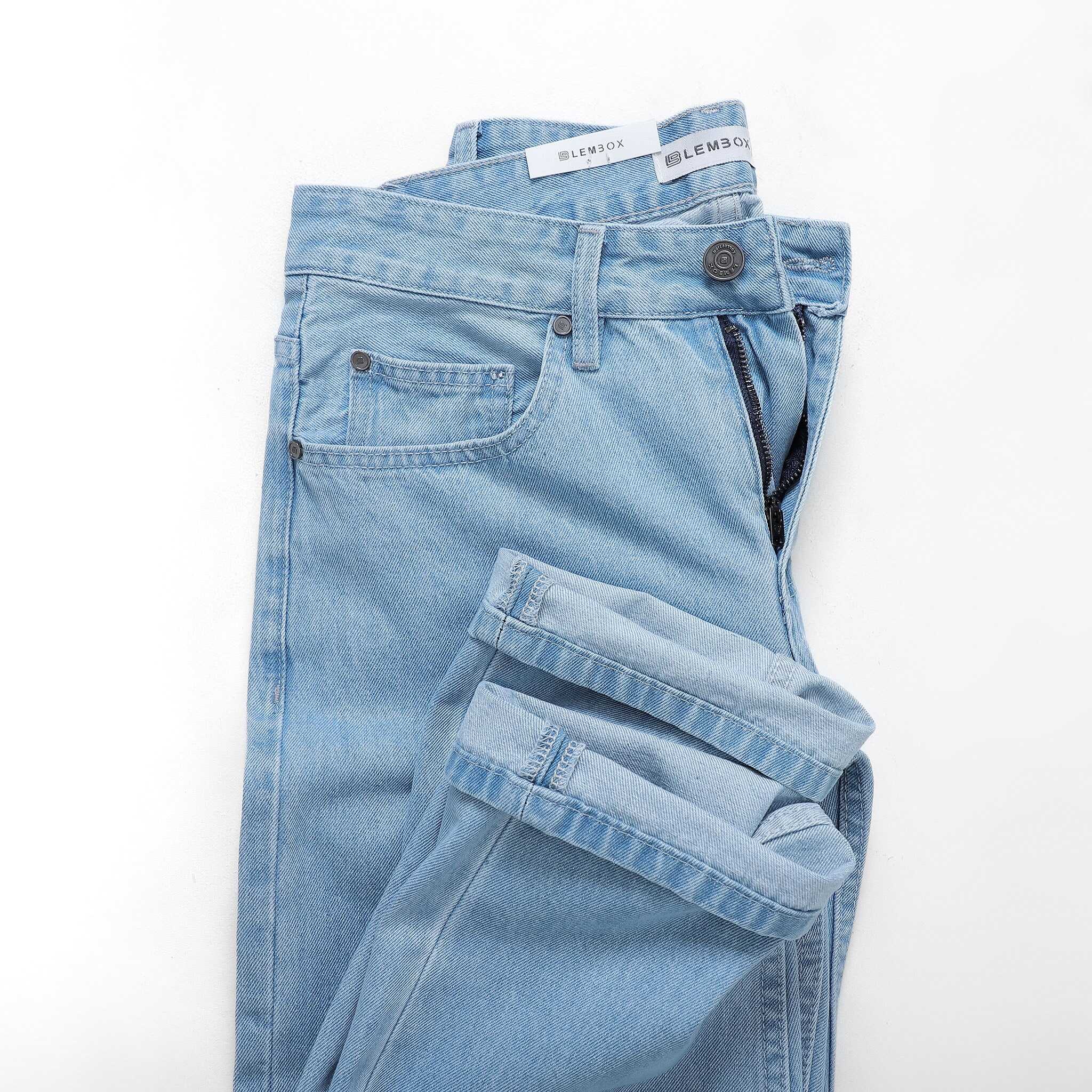 QUẦN JEANS LEMBOX RELAXED-FIT XANH NHẠT TRƠN