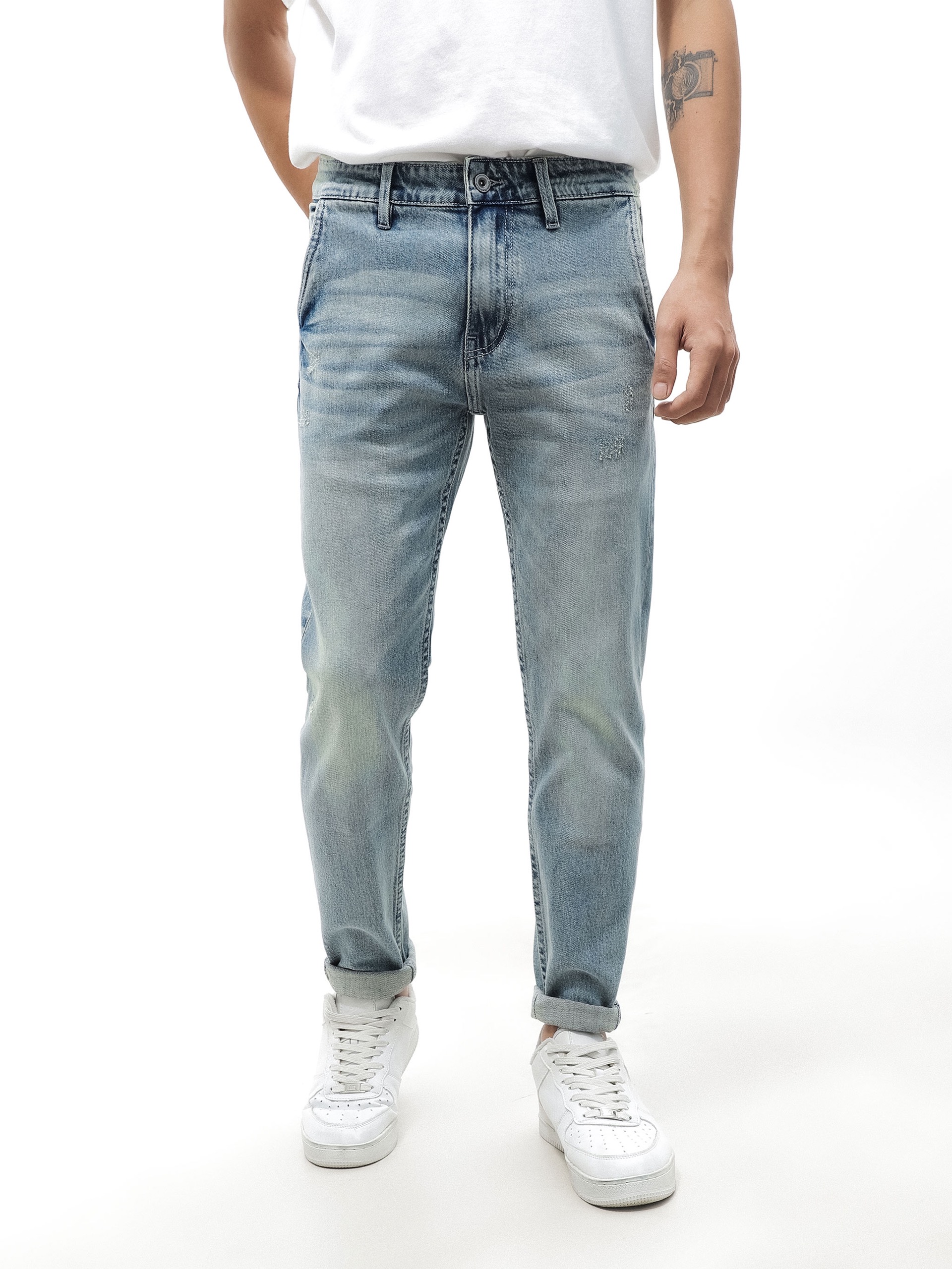 QUẦN JEANS DEFOXX TÚI CHÉO XANH DƠ WASH