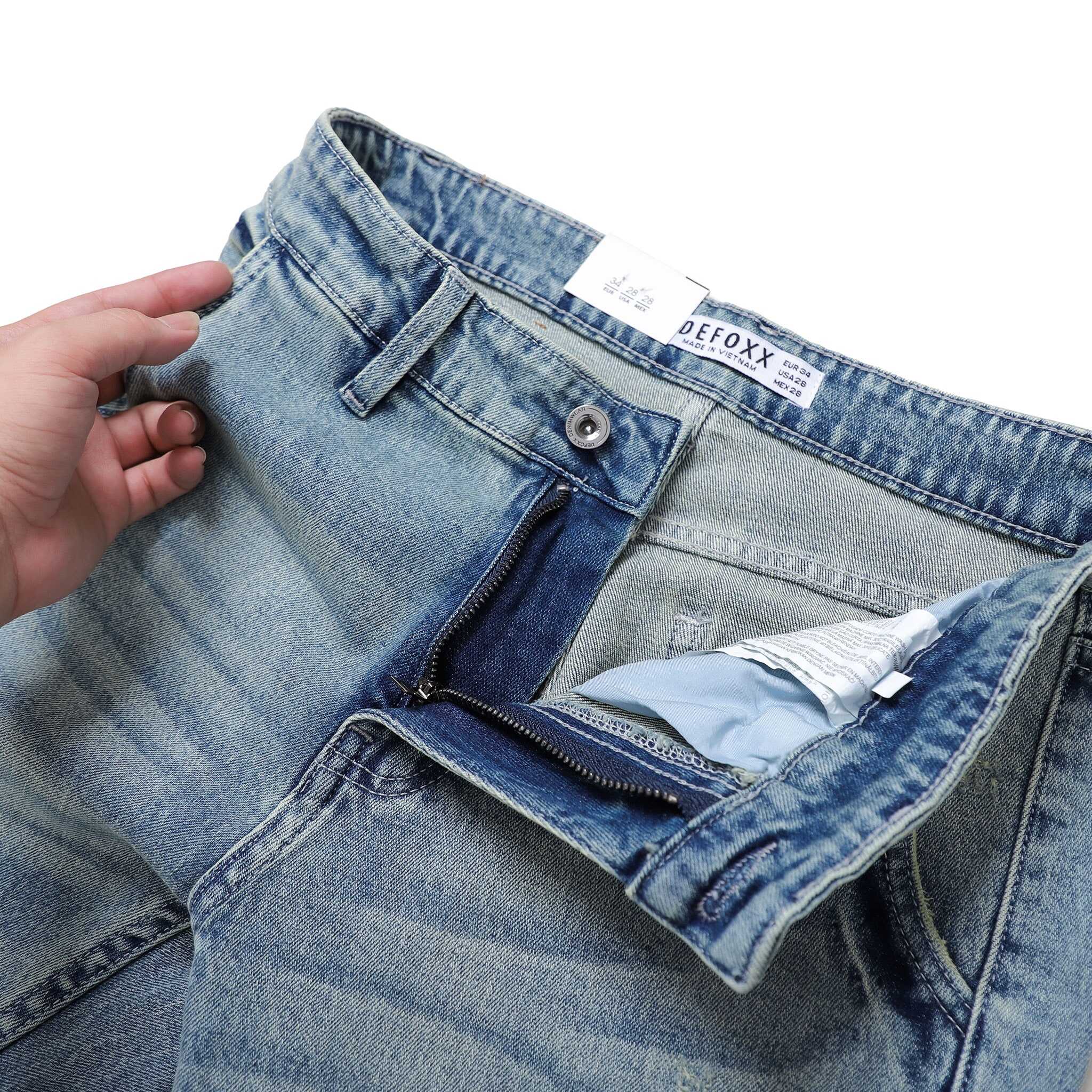 QUẦN JEANS DEFOXX TÚI CHÉO XANH DƠ WASH