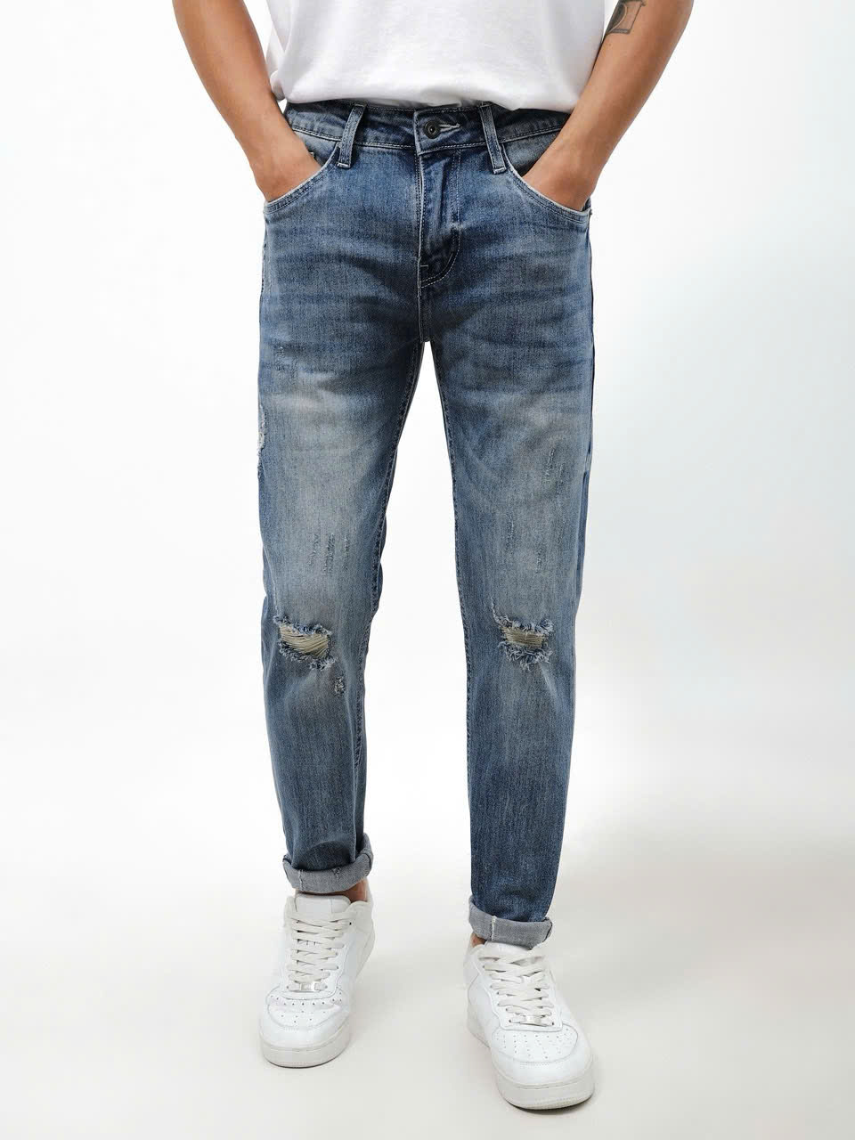 QUẦN JEANS DEFOXX XANH WASH RÁCH