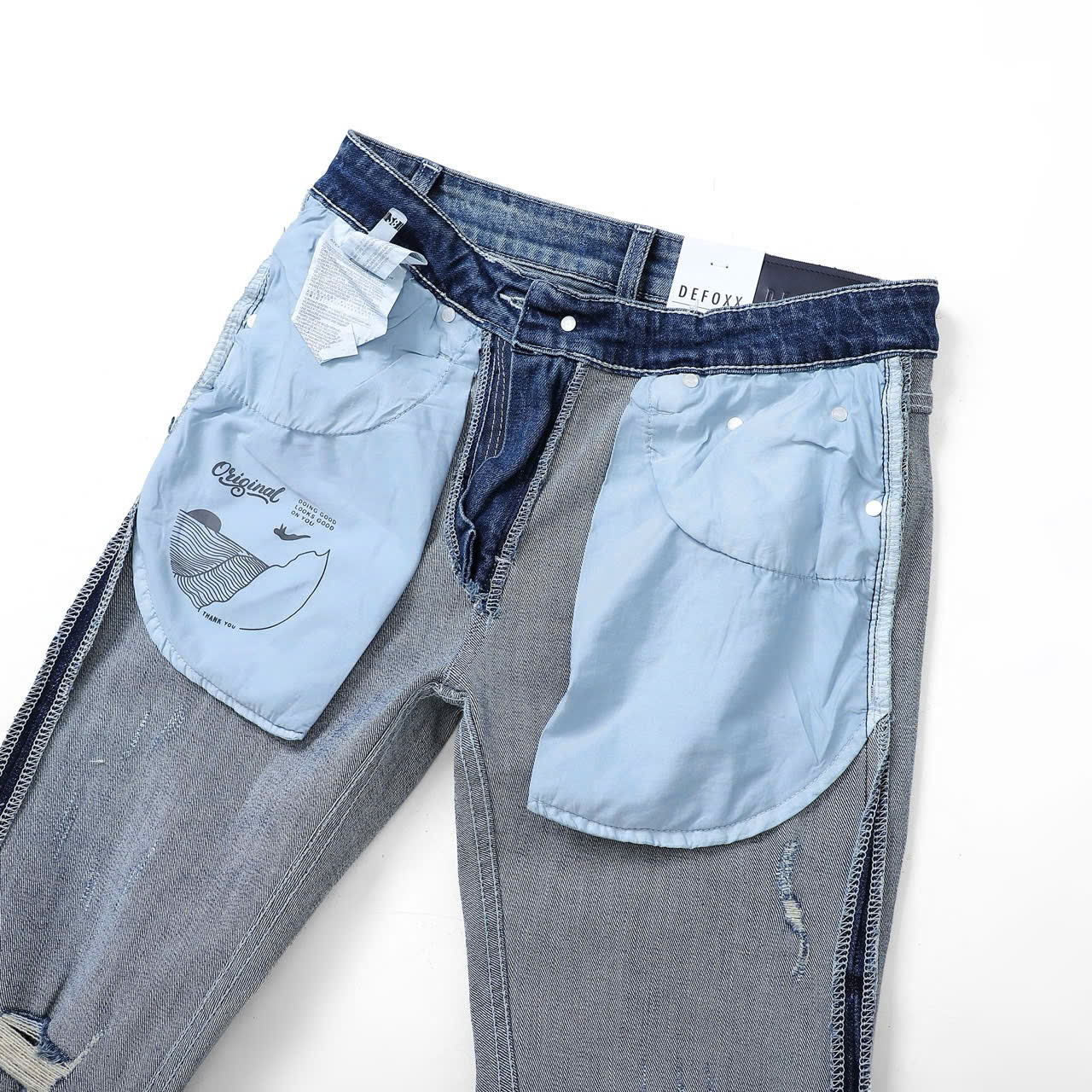 QUẦN JEANS DEFOXX XANH WASH RÁCH