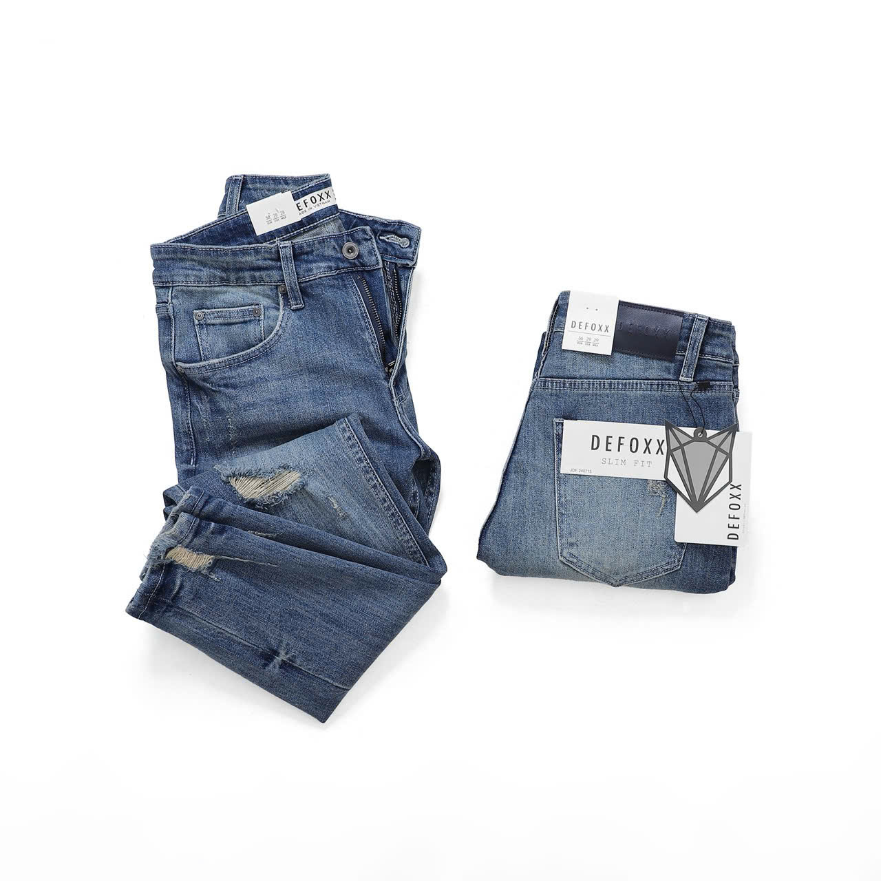 QUẦN JEANS DEFOXX XANH WASH RÁCH