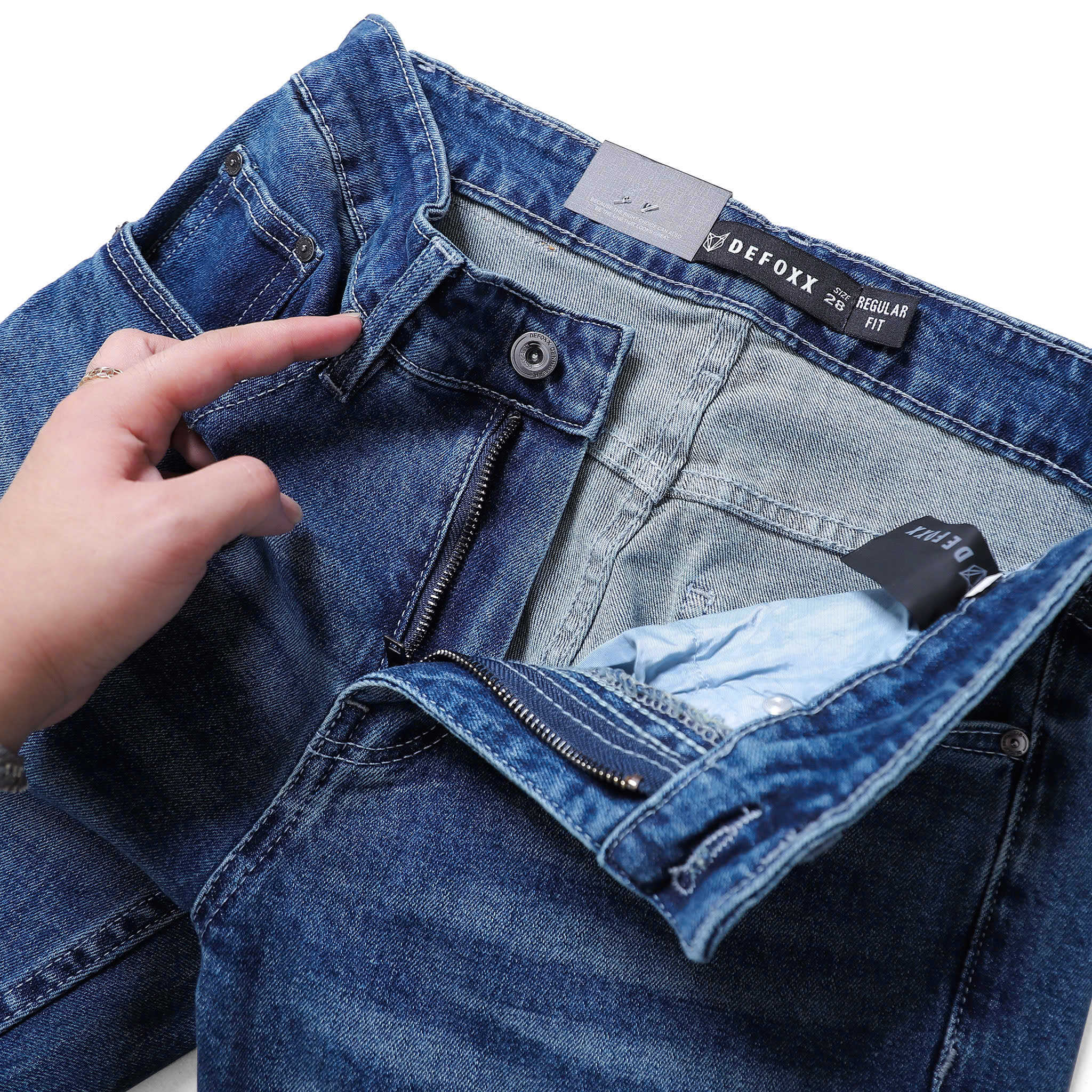 QUẦN JEANS DEFOXX REGULAR-FIT XANH WASH