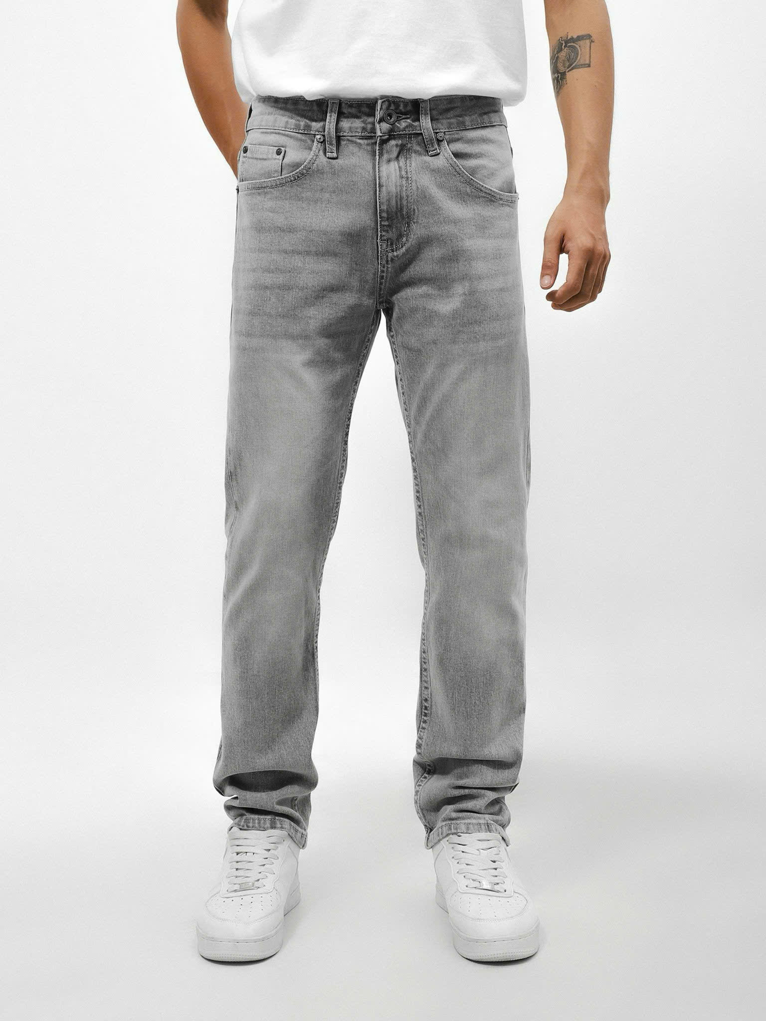 QUẦN JEANS DEFOXX REGULAR-FIT XÁM TRẮNG WASH