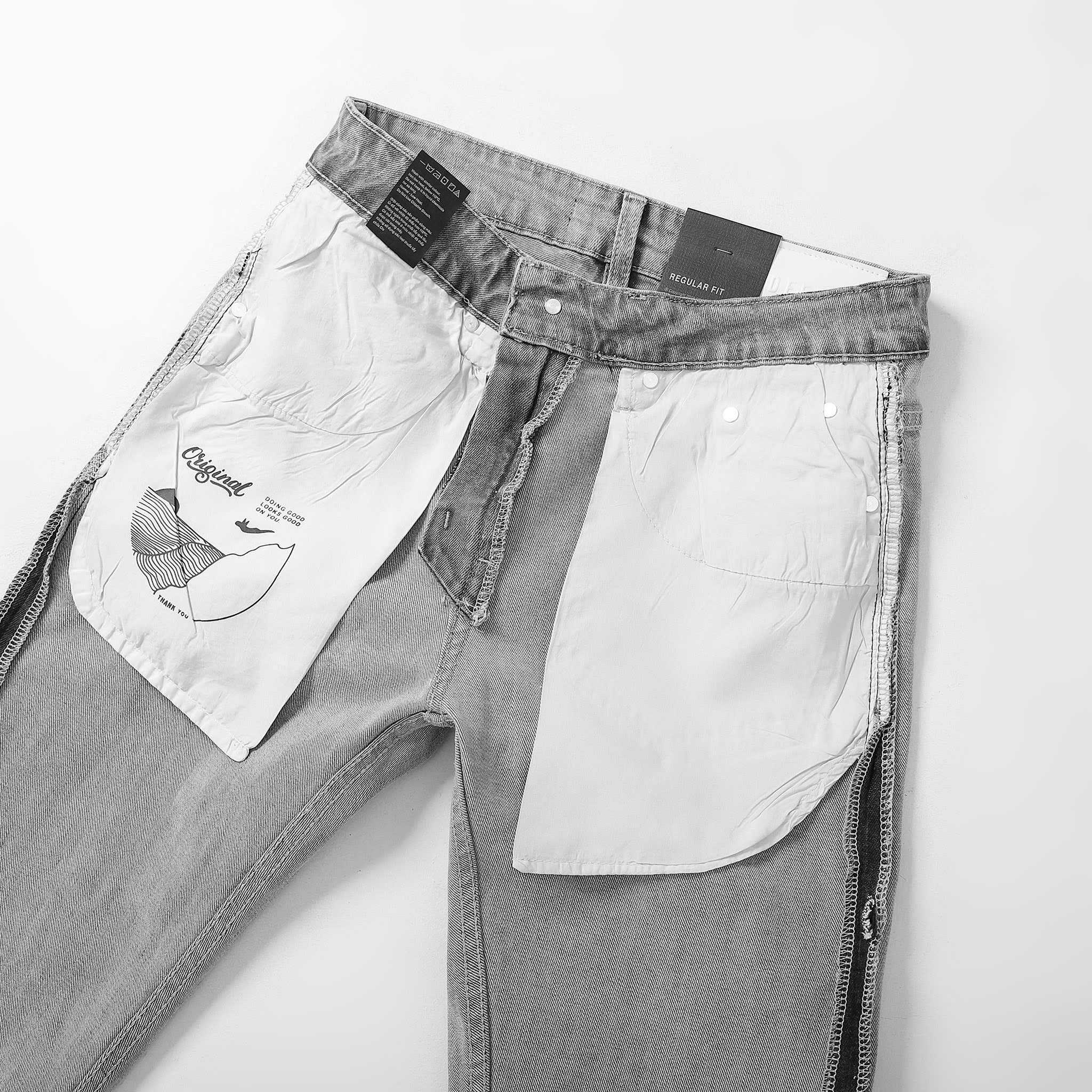 QUẦN JEANS DEFOXX REGULAR-FIT XÁM TRẮNG WASH