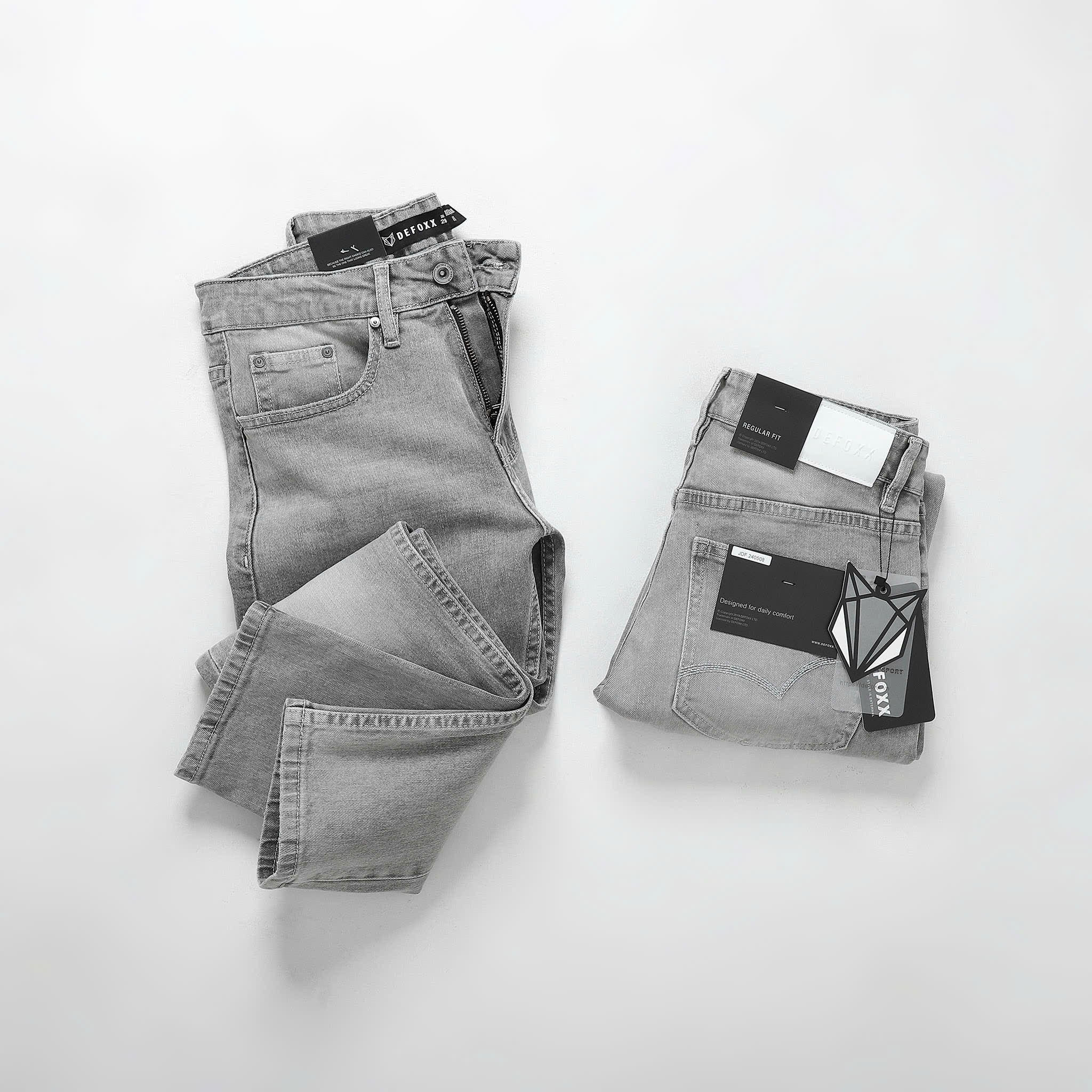 QUẦN JEANS DEFOXX REGULAR-FIT XÁM TRẮNG WASH